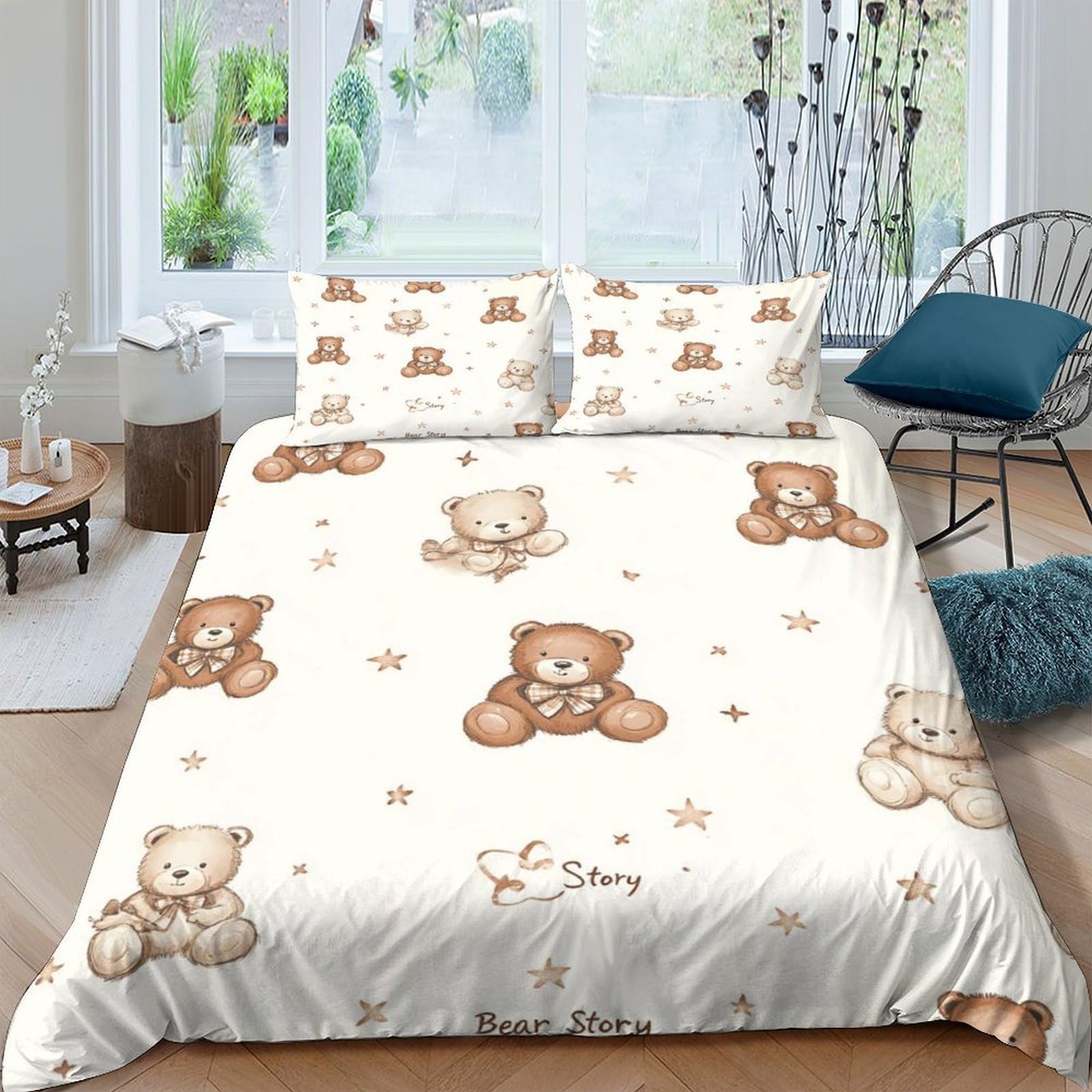 3D Print Skin-Friendly Microfibre Teddy bear pattern Quilt Cover Easy Care Bedding Set with Pillow Cases Cute cartoon style Comforter Cover All Season Breathable for All Super king（260x220cm）