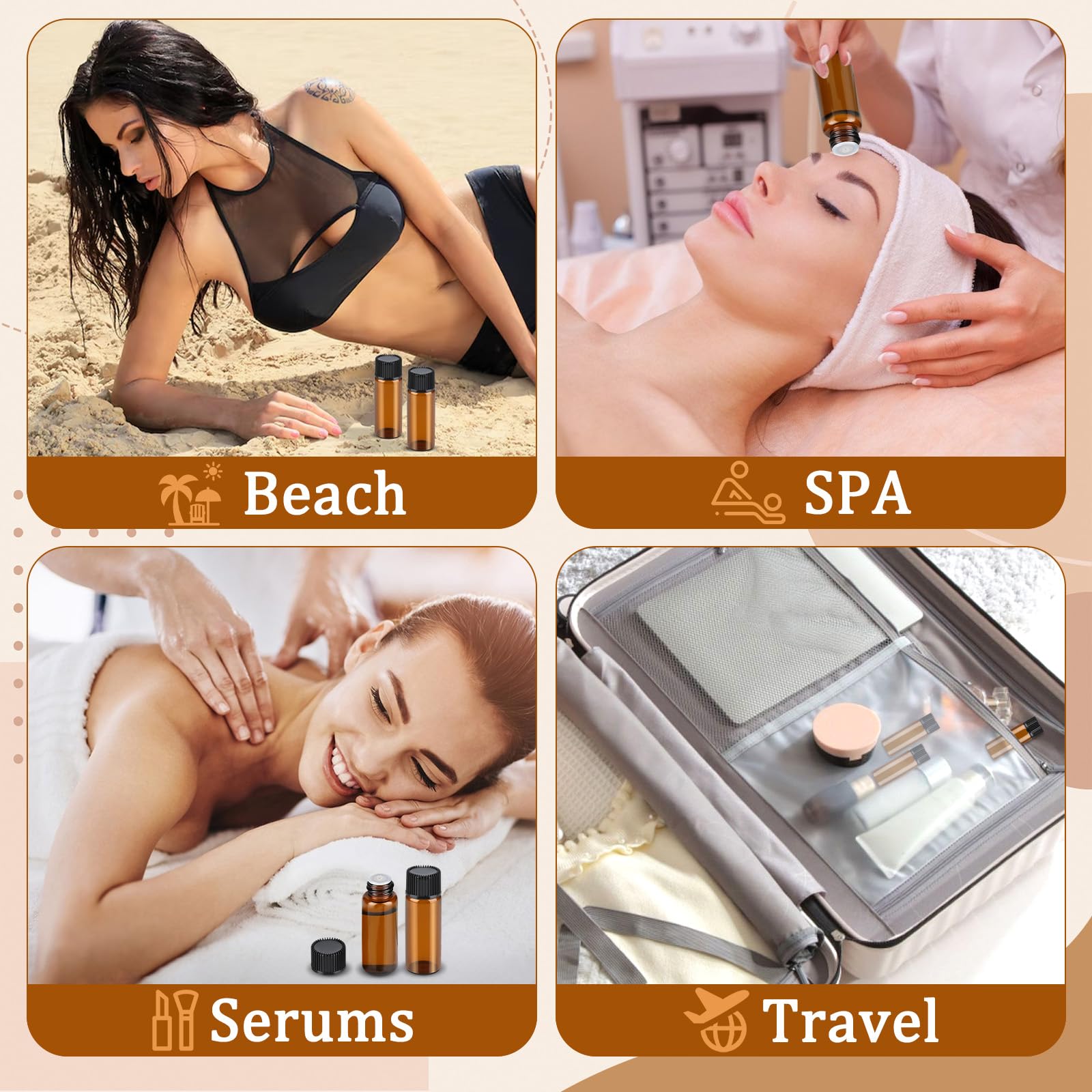 30 Pcs Mini Botellas Aceites Esenciales 5ml Vidrio Ámbar Rellenables con Gotero