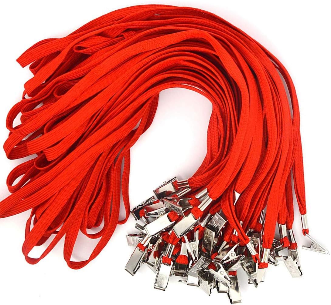Bird Fiy 50 Pcs Cotton Lanyards Bulldog Clip 32-inch Flat Braid Neck Lanyard for Id Cards/Badges