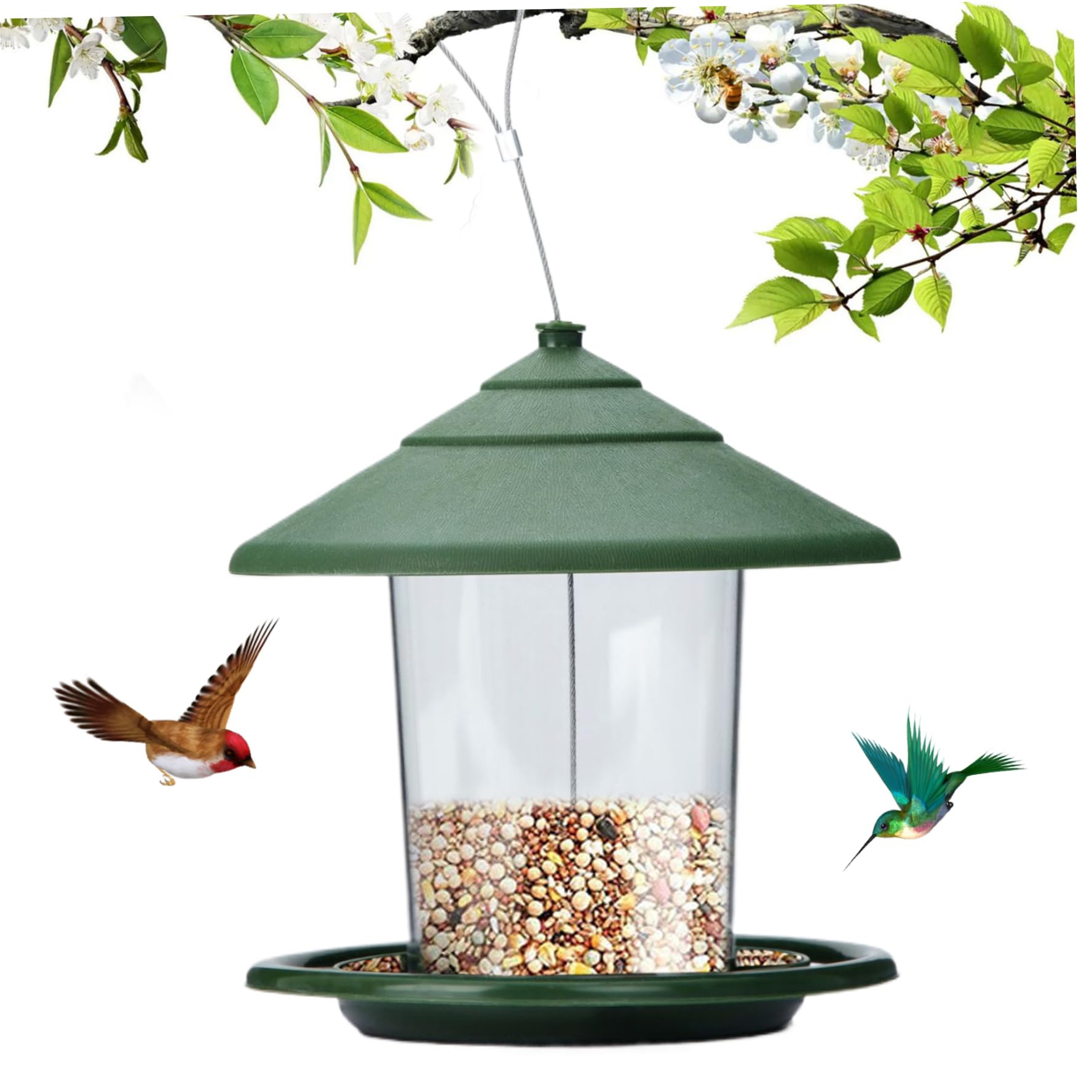Mangeoire oiseaux oiseaux d'extérieur anti-écureuils premium en métal avec réservoir 2L