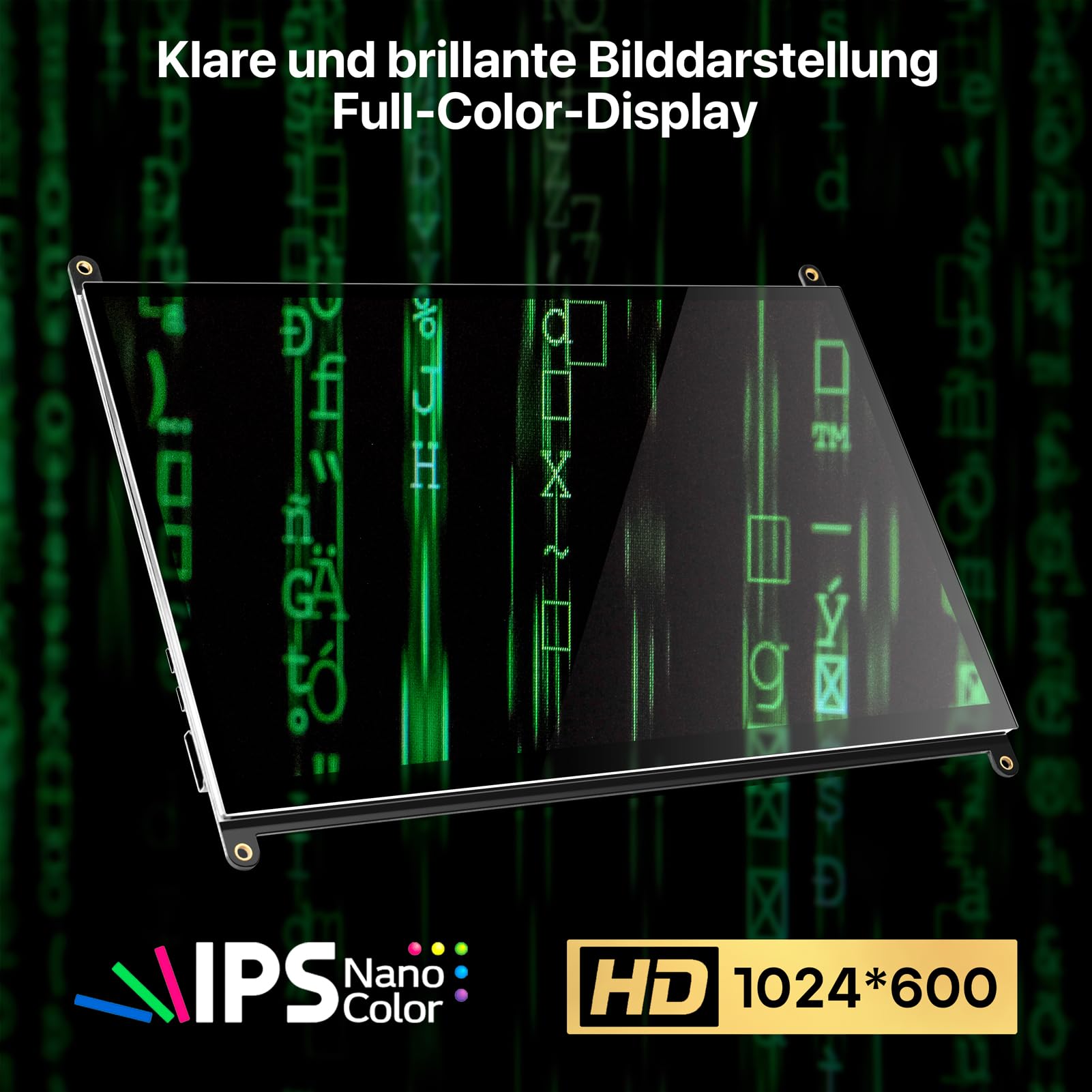 ROADOM 10.1" Touchscreen Monitor, 1024x600 IPS für Raspberry Pi, HDMI | 5-Punkt-Touch, Dual-Speaker, Plug & Play, Pi 5/4/3/Zero, Home Assistant, Gaming, Sub-Monitor, 3 Display-Modi, Easy Setup