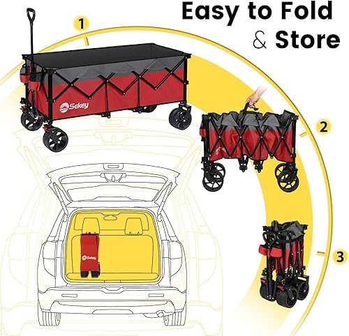 Miniatura 31 de Sekey Carro plegable extendido plegable de 48 pulgadas de largo con capacidad de peso de 440 libras, carrito de jardín plegable resistente de 300 L