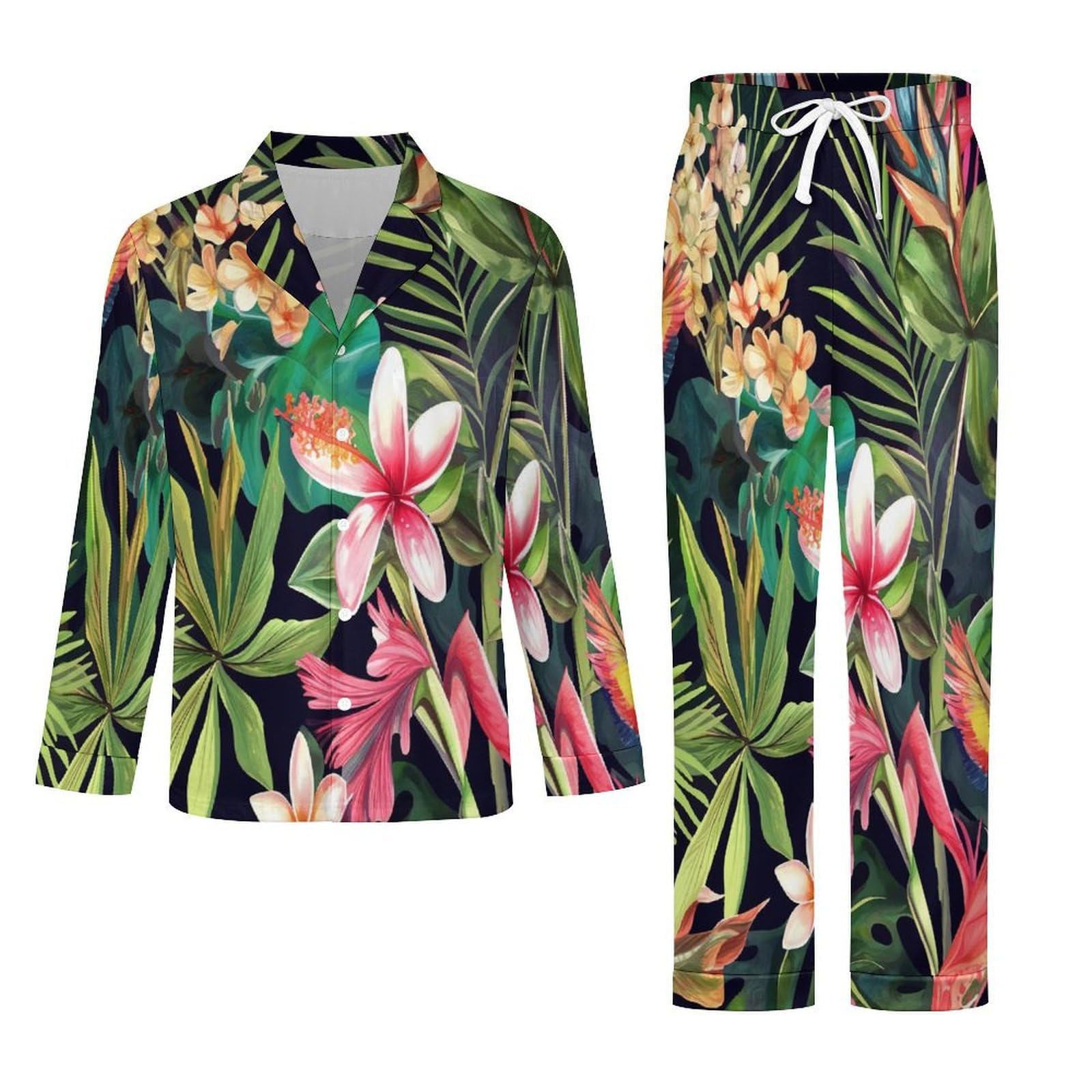 OLEETS Completo Pigiama da Uomo 2 Pezzi - Fiori E Foglie Pigiama Invernale Completo con Top E Pantaloni 2 Pezzi Morbido E Confortevole Casual da Notte