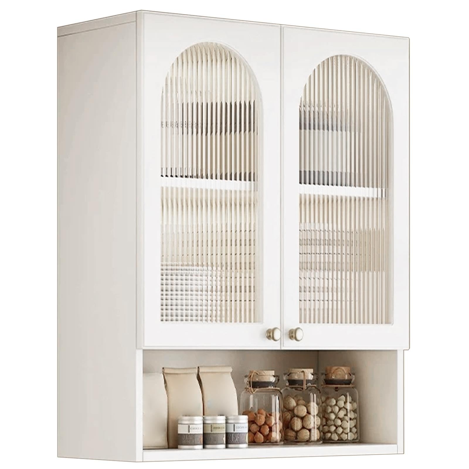 Mobili Bagno Sospesi, Legno Pensile Cucina, Doppia Anta in Vetro Silenziosa | Pensili Cucina, Rivestimento Impermeabile, 3 Livelli Ripiano, Altezza 80cm, Ferramenta Antiruggine(60x30x80cm/24x12x31in)