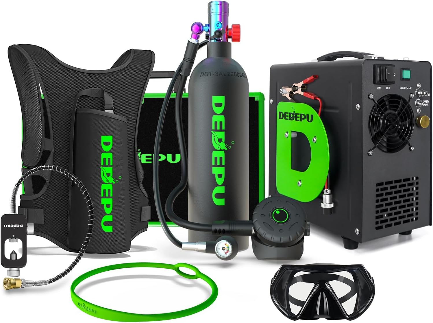 DEDEPU 2.3L Scuba Tank, Mini Diving Tank Small Lung Tank with Adapter, Up to 40 Mins Underwater Breathing Time, Portable Backup Air Cylinder, Emergency Resuce Pony Bottle