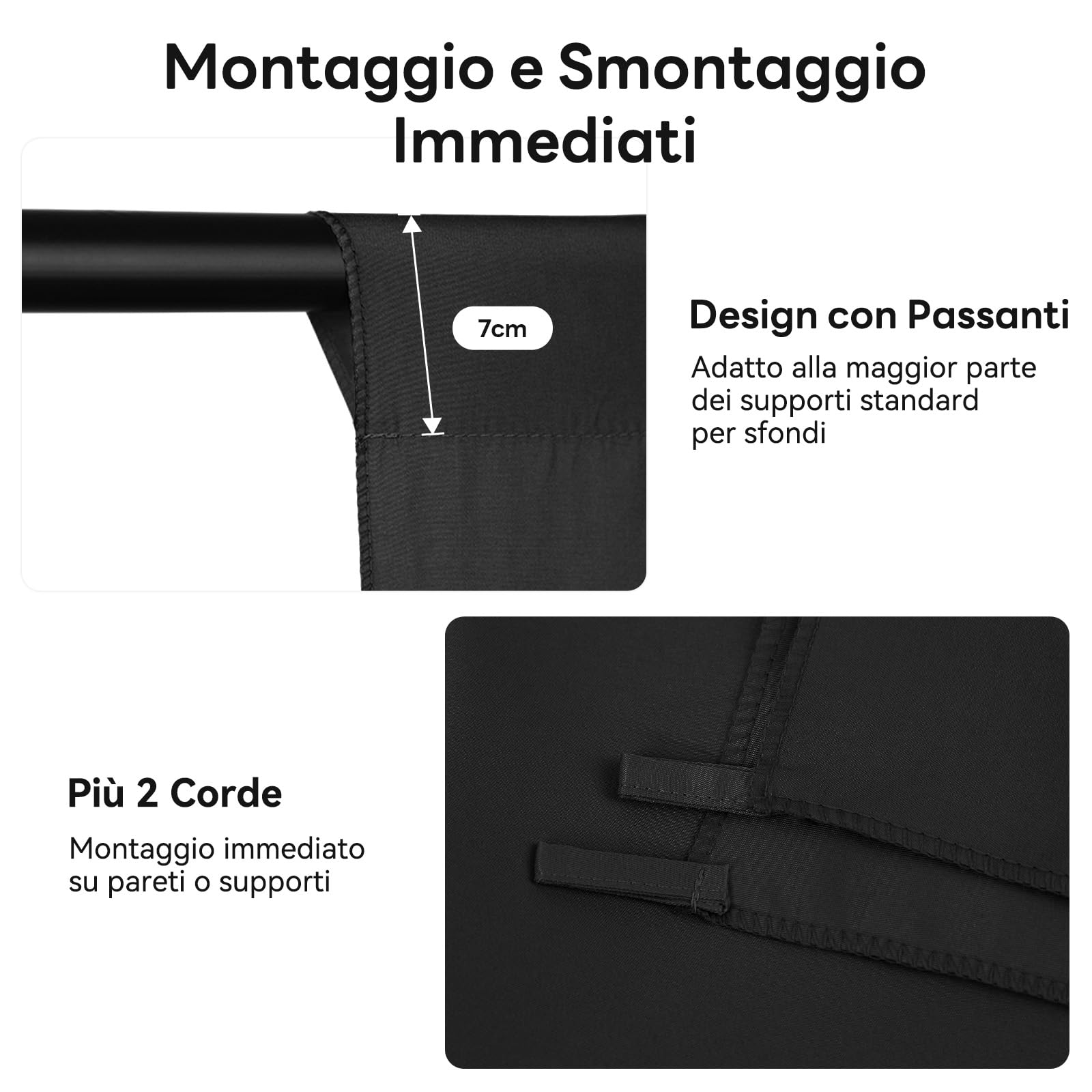 Heysily Sfondo Fotografico Telo Nero 2x3m - Fondale Fotografico Lavabile per Studio Fotografia, Streaming, YouTube e Produzione Video, Sfondo Portatile e Pieghevole con 4 Terminali
