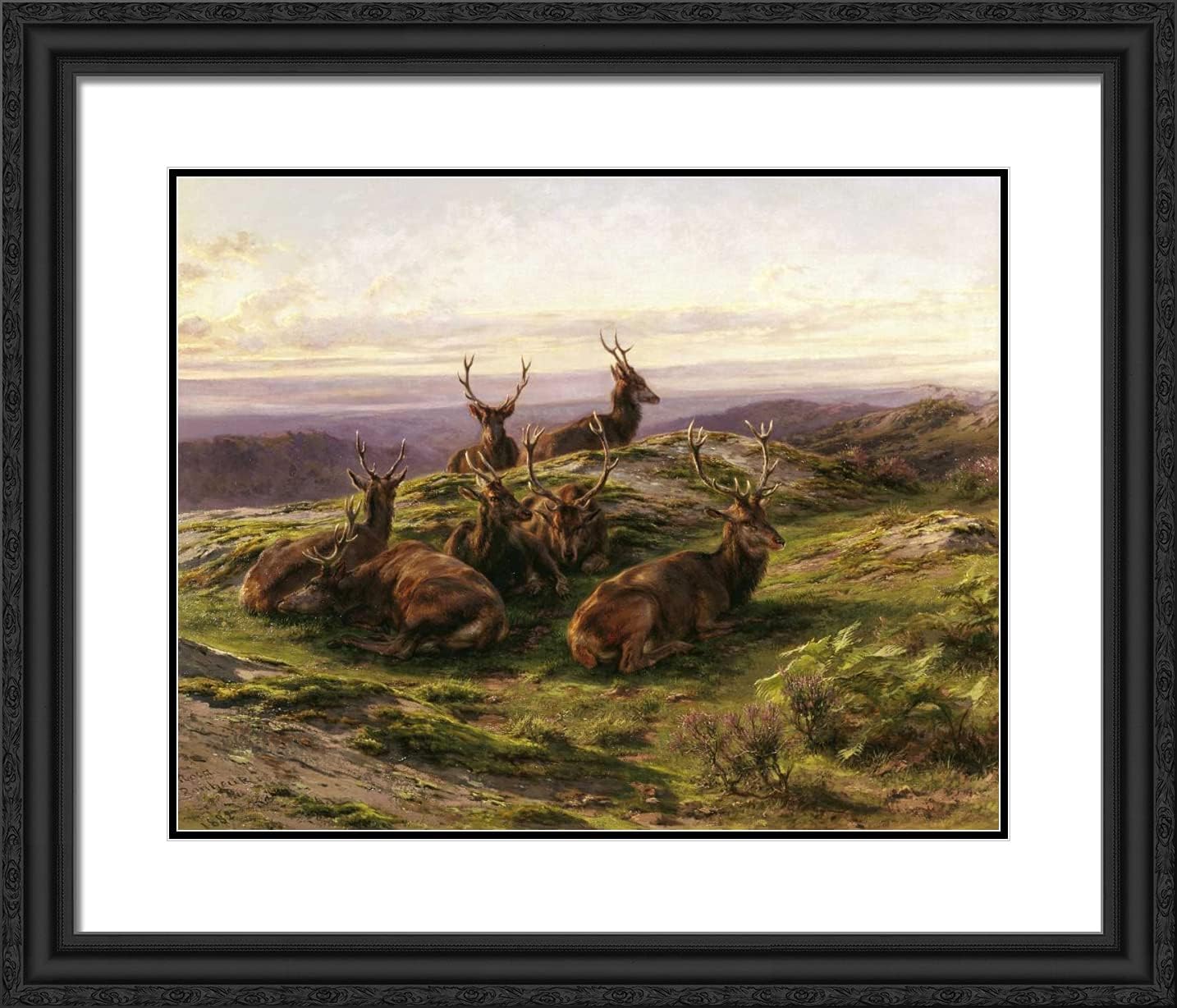 ArtDirect Bonheur Rosa 23x20 Gold Ornate Framed Art Print with Double Matting Titled: Stags at Rose