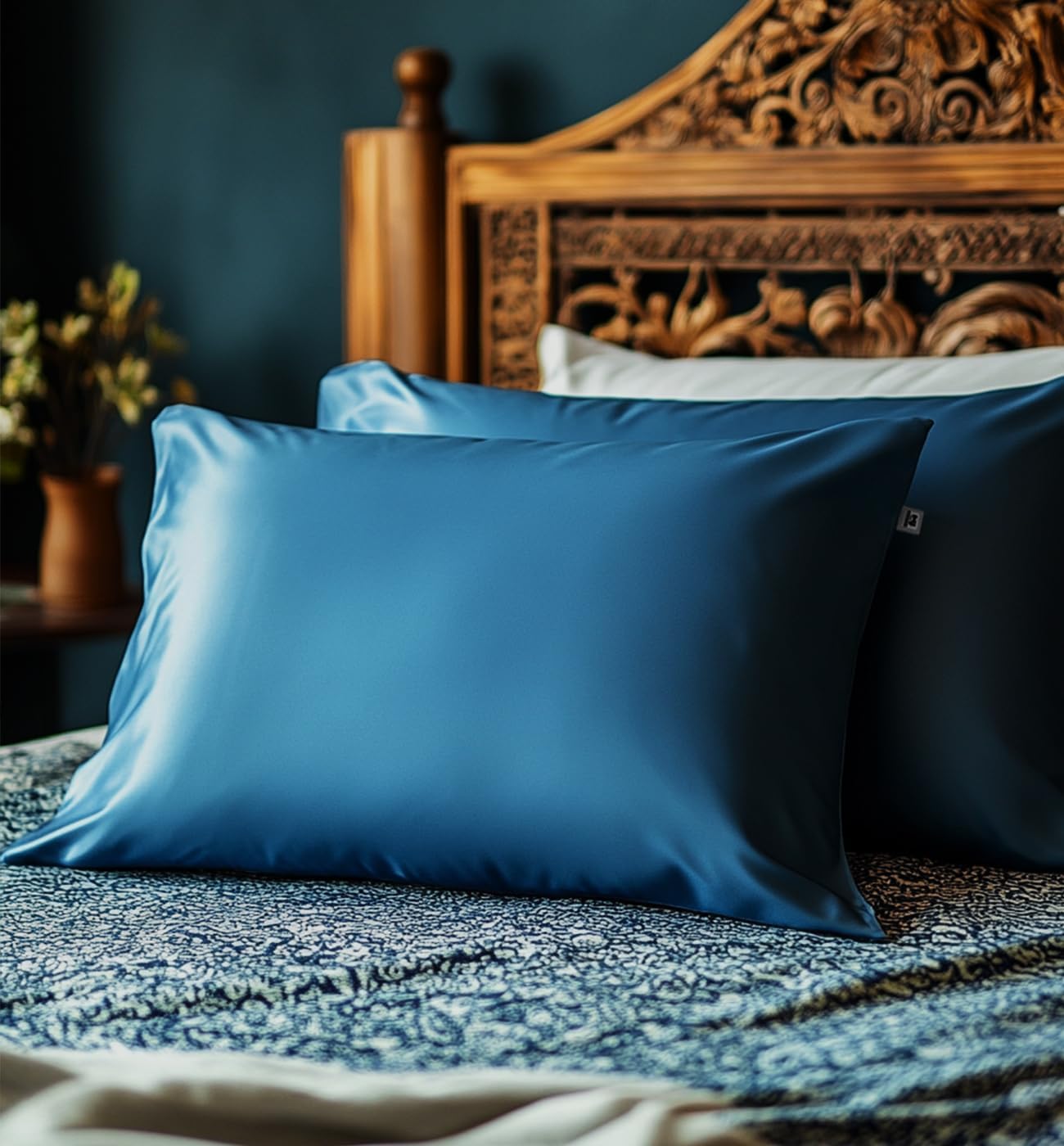 King Size Pillow Cases - Hypoallergenic Pillow Cover - Satin Pillowcase for Hair and Skin - Soft Smooth, Anti Wrinkle, 100% Cotton 400TC, Envelope Closure, 1pc (King 20 x 36, Navy Blue)