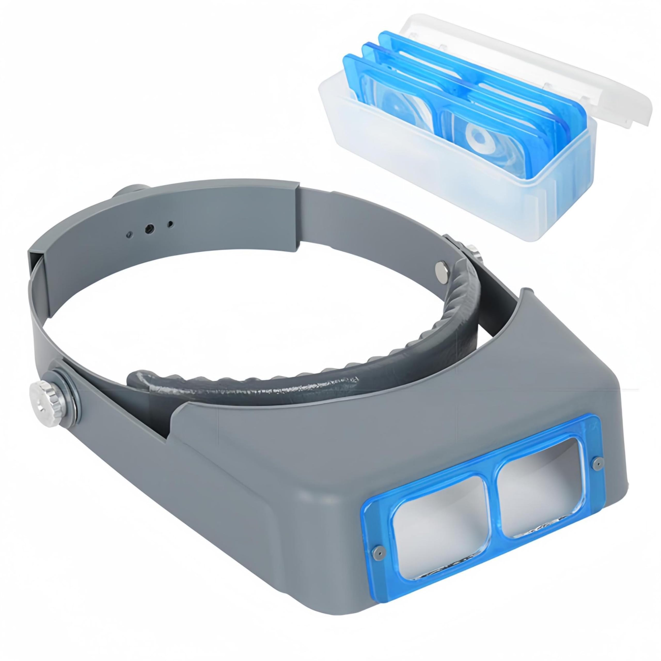 Headband Magnifier, Hands Free Head Magnifier, Adjustable Magnifying Eyeglasses with 1.5X 2X 2.5X 3.5X Detachable Lenses and Storage Box for Drawing Reading Sewing Jewelry Repair