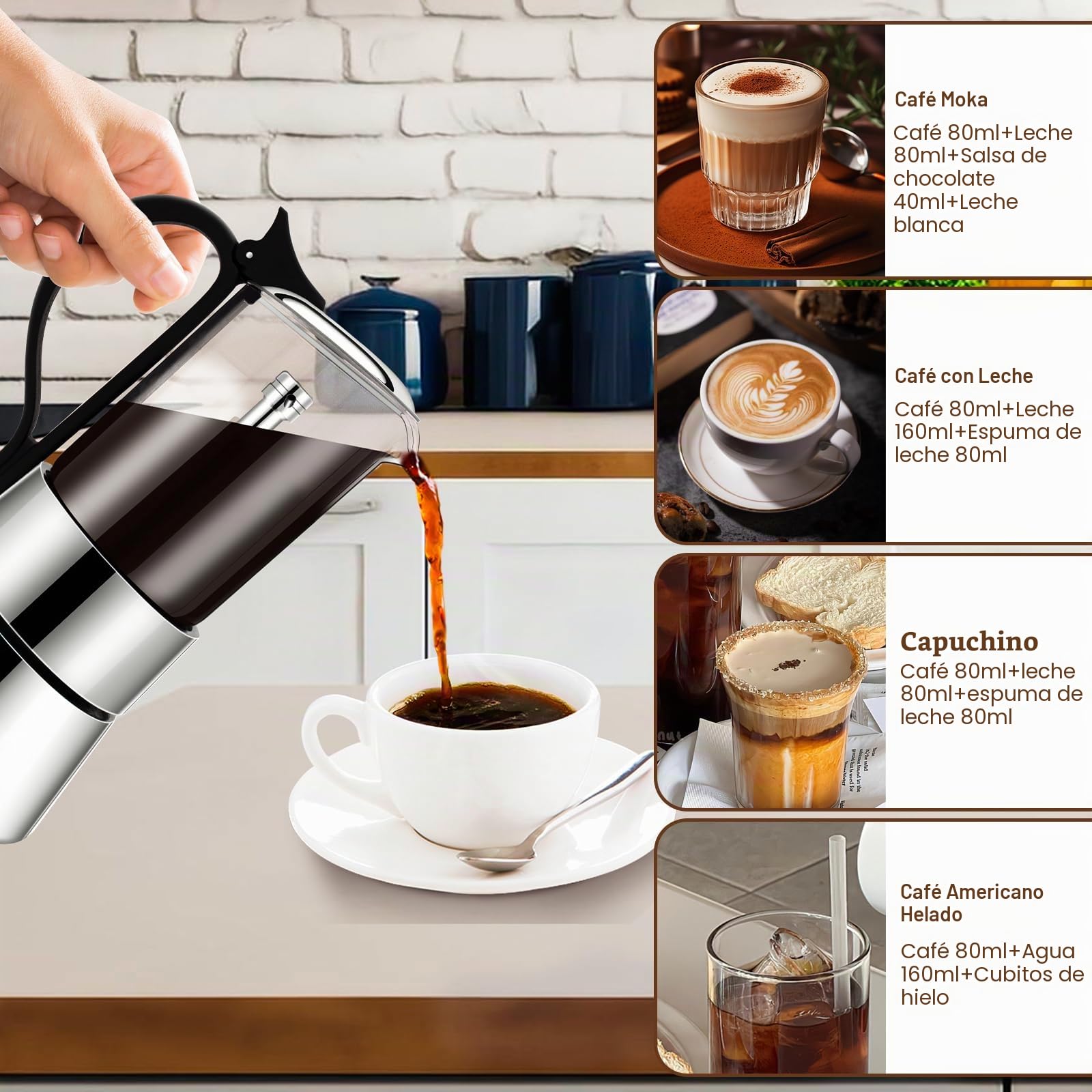Cafetera Espresso Transparente de Acero Inoxidable 304 Moka Pot Cafetera Espresso Cafetera Percoladora Capaz Cafetera Moka Cafetera Percoladora Para Casa y Camping 6 Taza 350ml