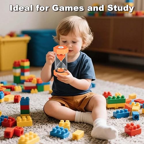 Miniatura 7 de YLTIMER Temporizador de arena de 5 minutos para niños, reloj de arena octágono irrompible, reloj de arena de plástico de 5 minutos, reloj de arena