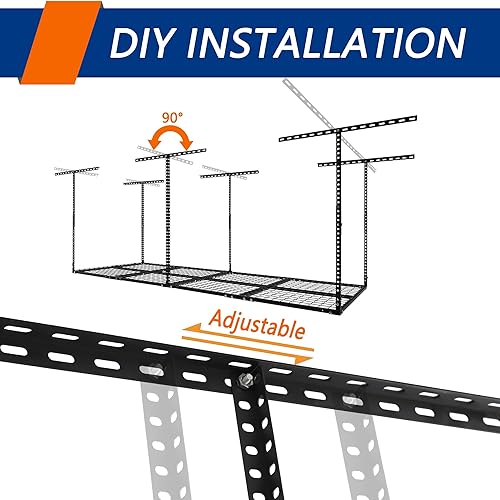 Miniatura 5 de Estante de almacenamiento de garaje de 3 x 8 pies, estantes de almacenamiento de techo ajustables, sistema organizador de almacenamiento resistente,