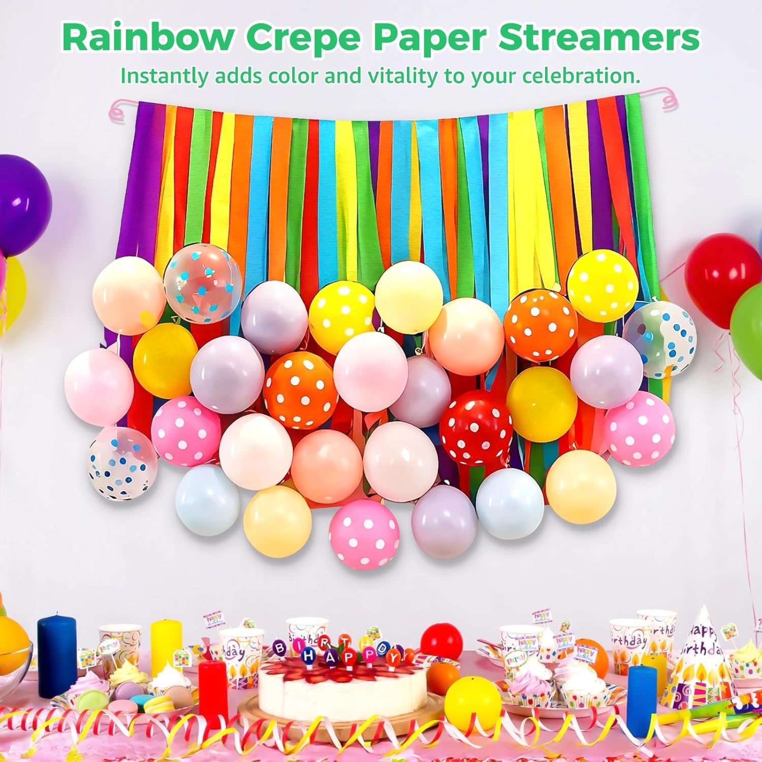 54 Rolls Crepe Paper Streamers, 18 Colors Rainbow Crepe Paper Streamers, 1.8"×82 ft Streamers Party Decorations, Party Decorations for Birthdays, Weddings, Backdrops, DIY Crafts