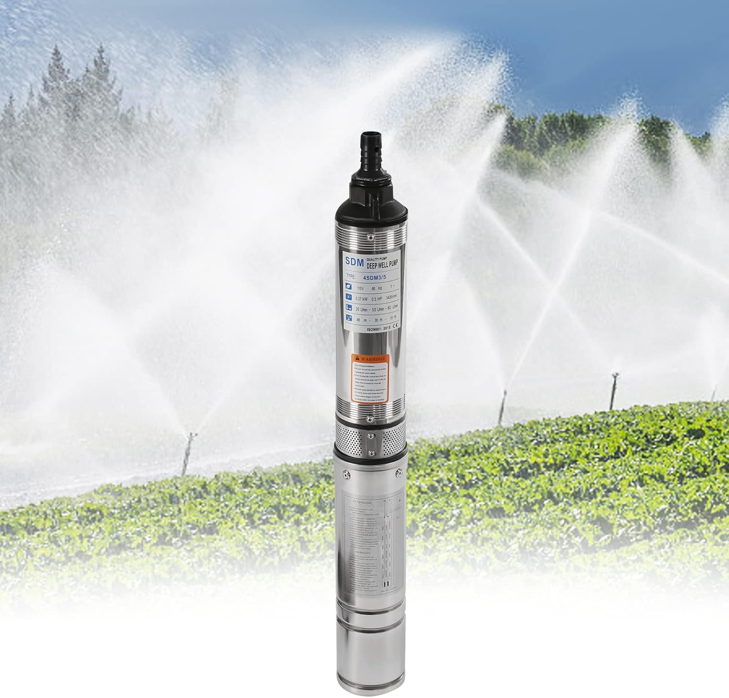 Submersible Pumps, 1.25 Inch Outlet Stainless Steel Submersible Well Pump, 3.85 inch OD Pipe, 3.6m³/h 16GPM 157 ft Head for Irrigation, Home, Industrial, 110V 60Hz
