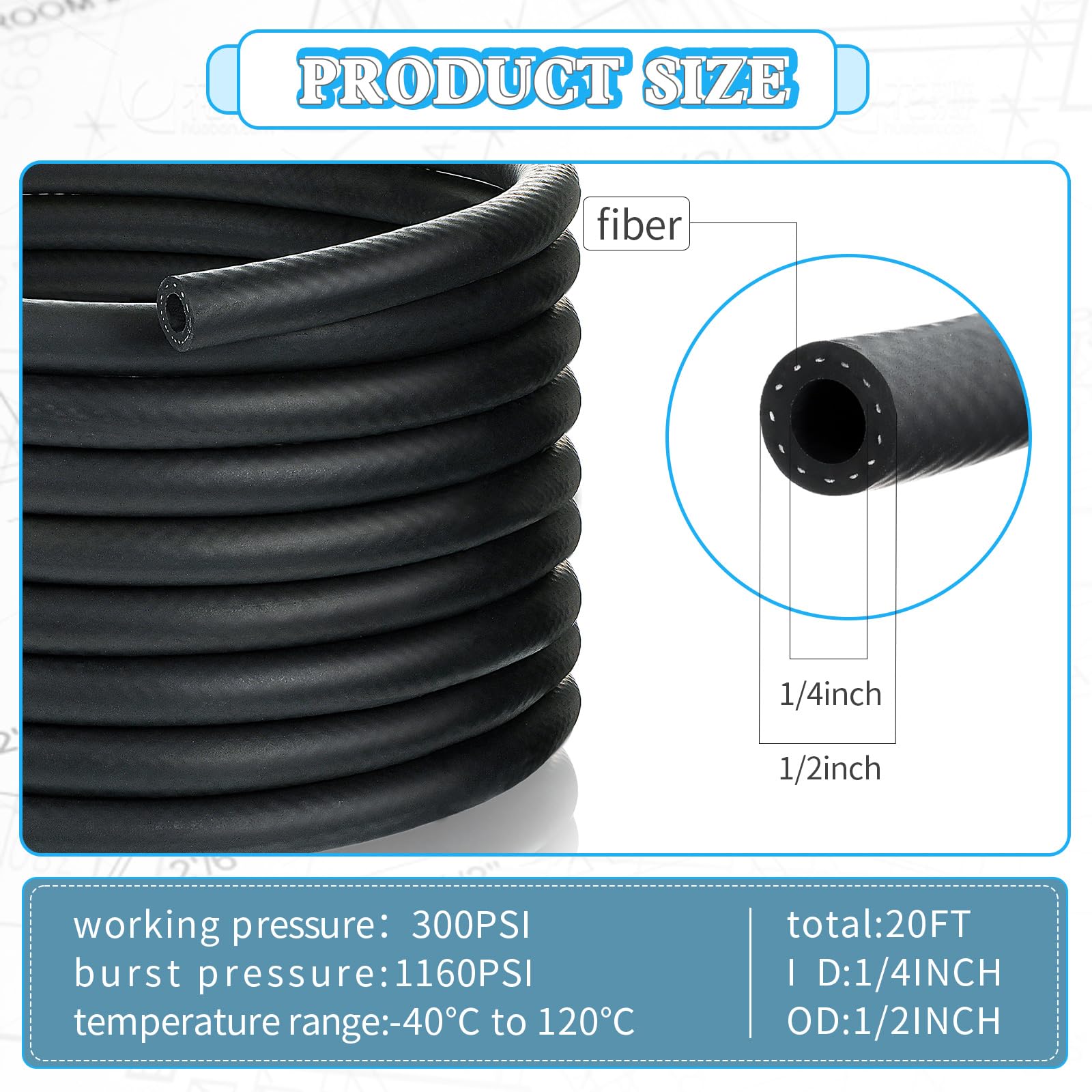 Pangda 20ft Fuel Line Hose NBR Rubber Hose Fuel Hose 300PSI Boat Fuel Line For