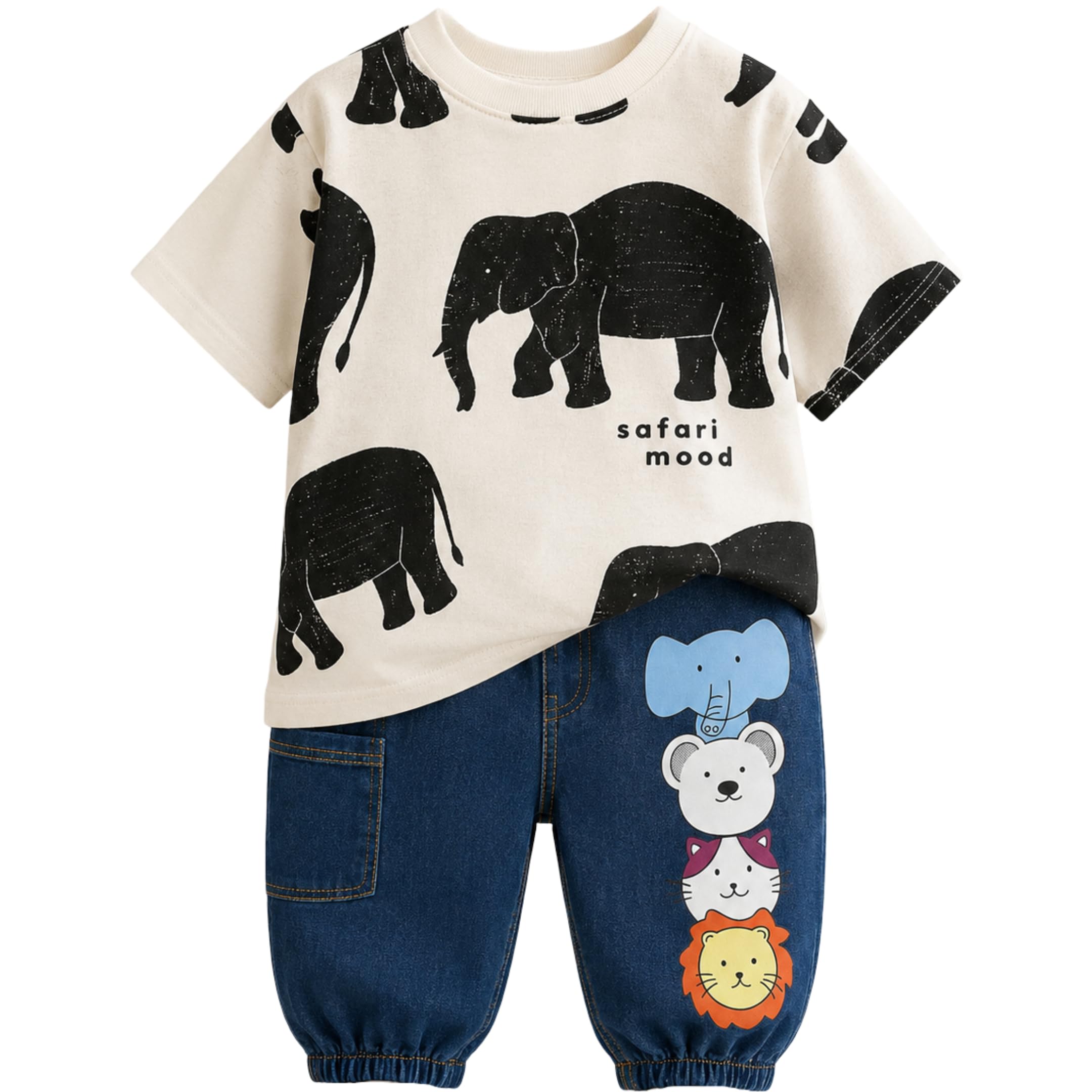 Googo Gaaga Printed T-shirt with Printed Jogger Pant for Boys - Cotton Clothing Set for Baby Boy | Soft Fabric Half Sleeves Tshirt | Regular Fit Kids Outfit | Full Pant