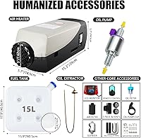 Vista 8 de WAYSKA - Calentador de aire diésel de 12 V, 3.9 galones, 8 kW, silenciador, calentador de estacionamiento diésel con termostato LCD y control remoto