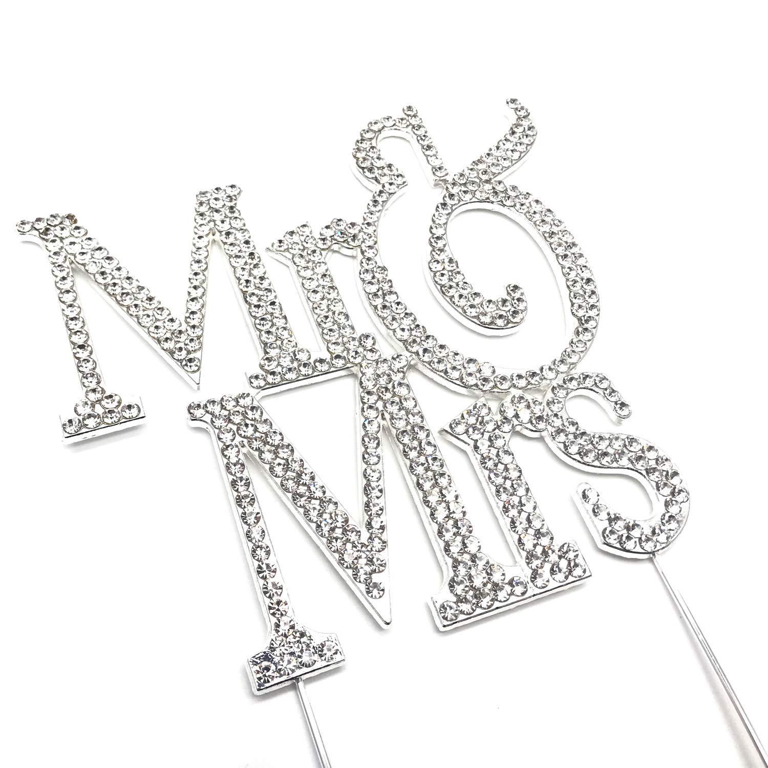 World of Sparkles12cm 'Mr & Mrs' Cake Toppers with Silver Diamante Rhinestones Diamonds and Base Wedding Civil Marriage Party Decoration