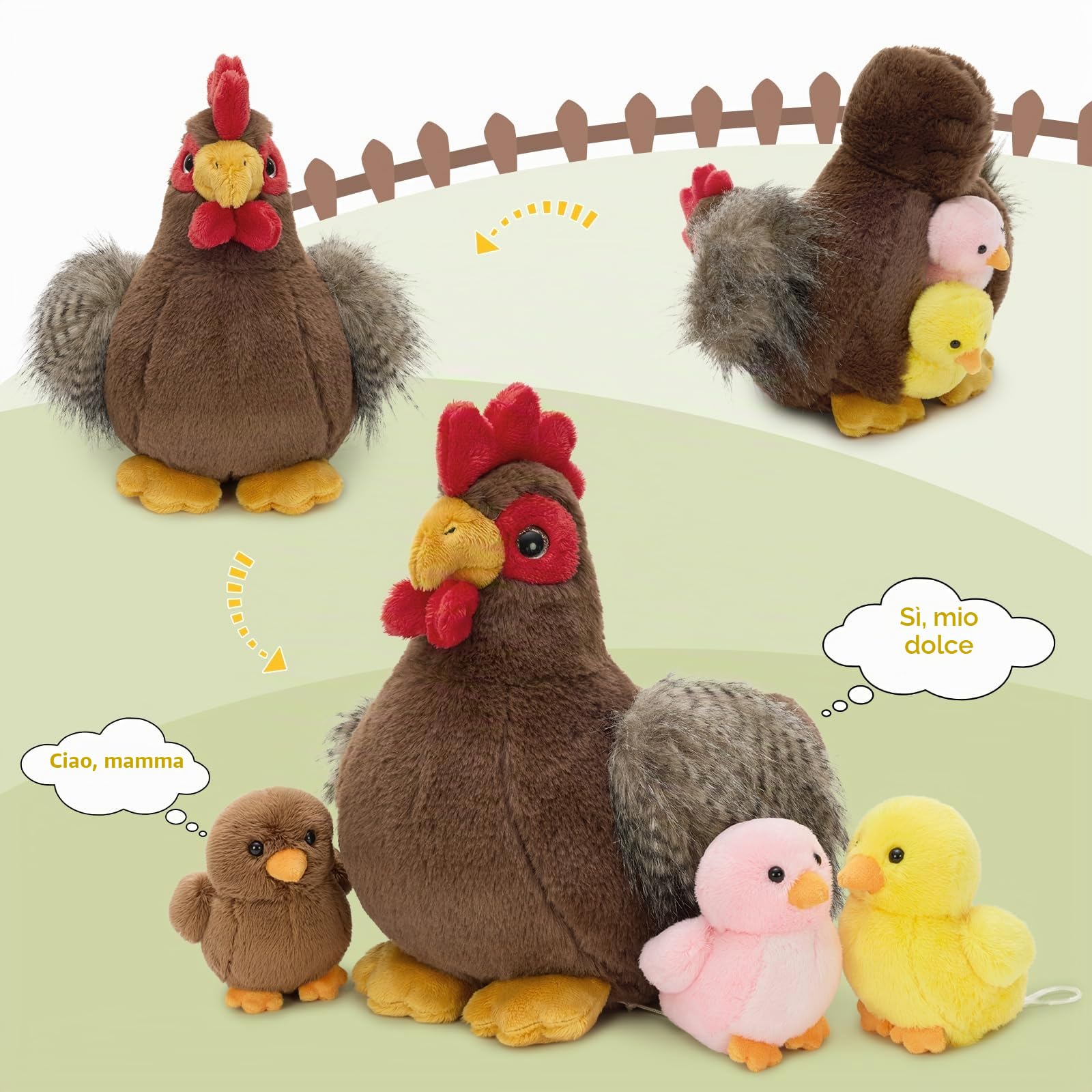MorisMos Grande Pollo Teddy Giocattolo Morbido, 30 Cm Mamma Con 3 Cuddly Bambino All'Interno, Animale Pieno In Peluche, Kawaii Regali Per Bambini Ragazze Ragazzi Deco Festa Di Compleanno