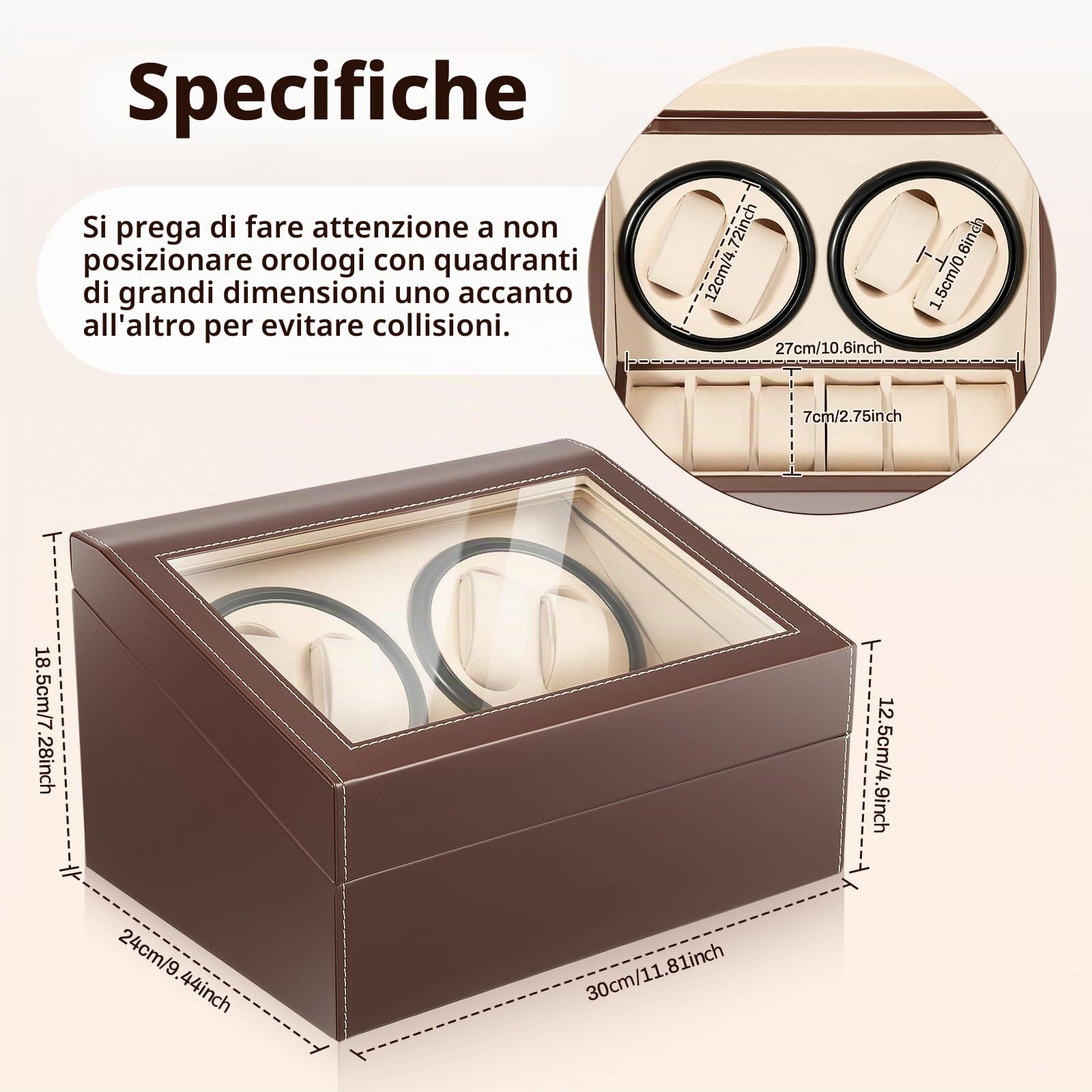 Scatola di carica-orologi automatica, per 4 orologi automatici + 6 griglie, silenziosa (marrone), Nero , Moderno