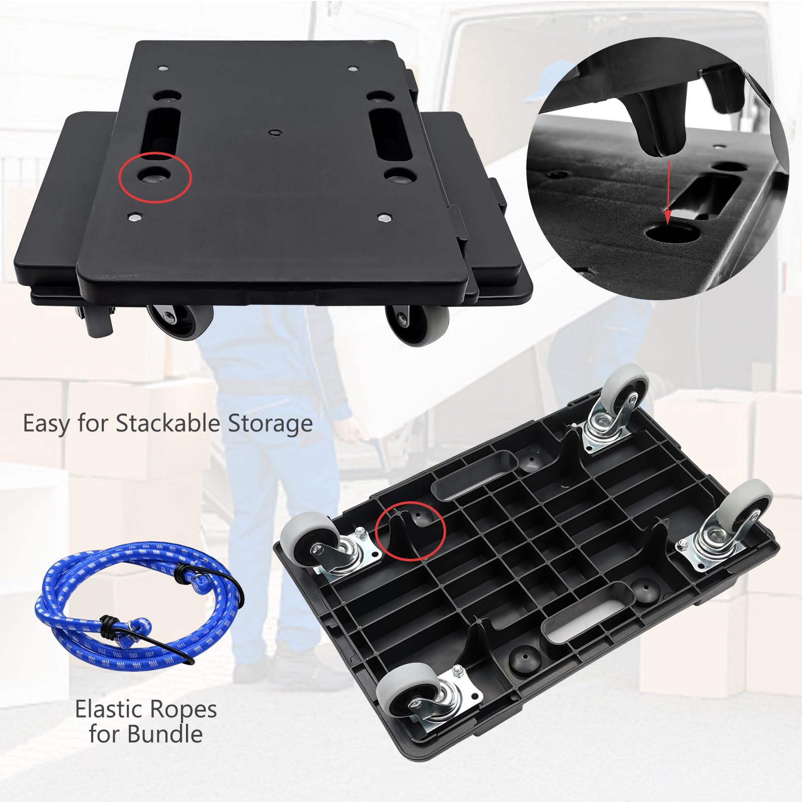 Carro rodante para muebles, 2 paquetes de mudanzas de muebles con 4 ruedas, plataforma plana resistente para mover muebles, capacidad de 440 libras, carrito de diseño entrelazado (2, negro)