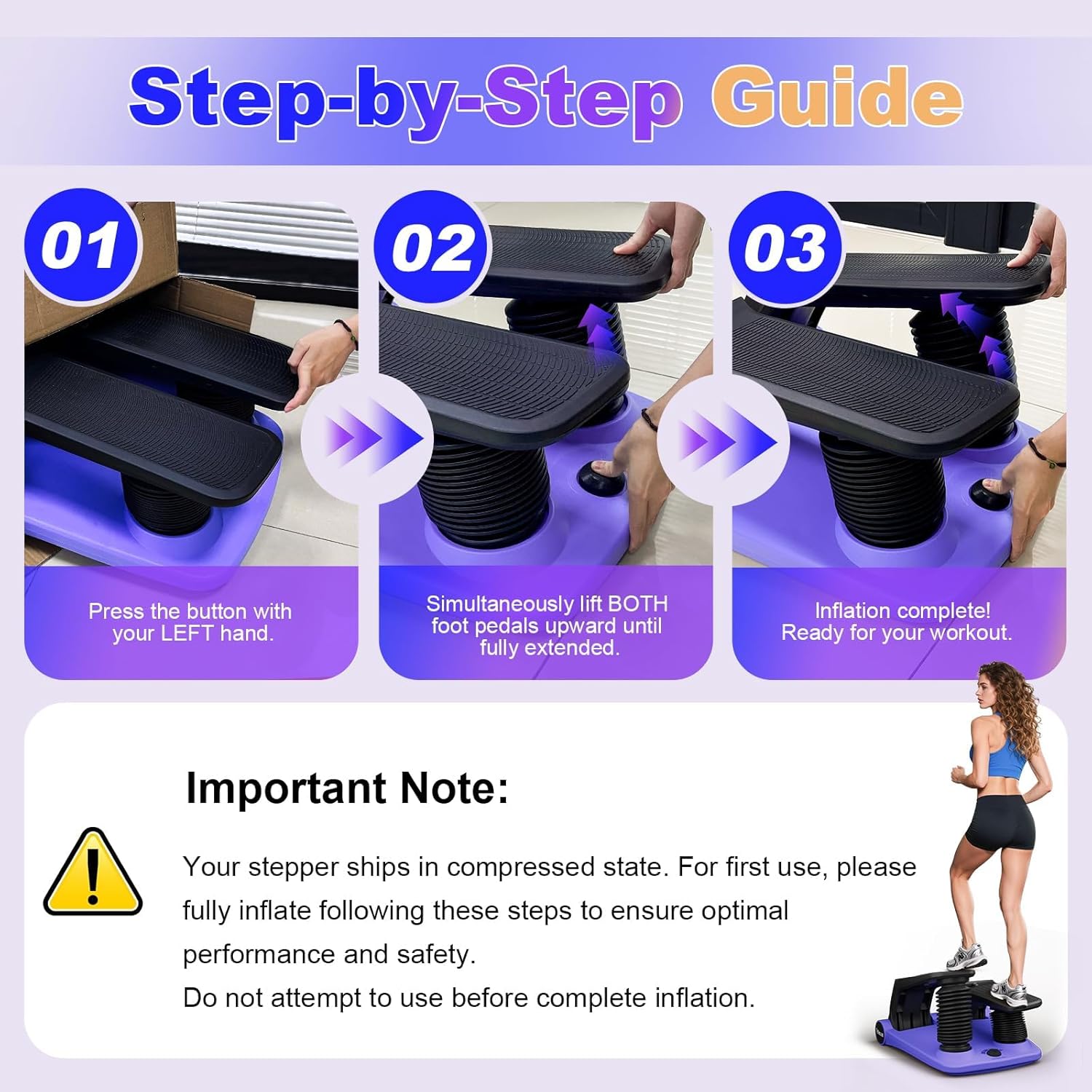 Air Compression Resistance Stepper – Adjustable Mini Stair Climber for Home Cardio Workout, Portable Stepper Machine with LCD Display, 5-Level Adjustable Resistance, Non-Slip Pedals - Batt. not incl.