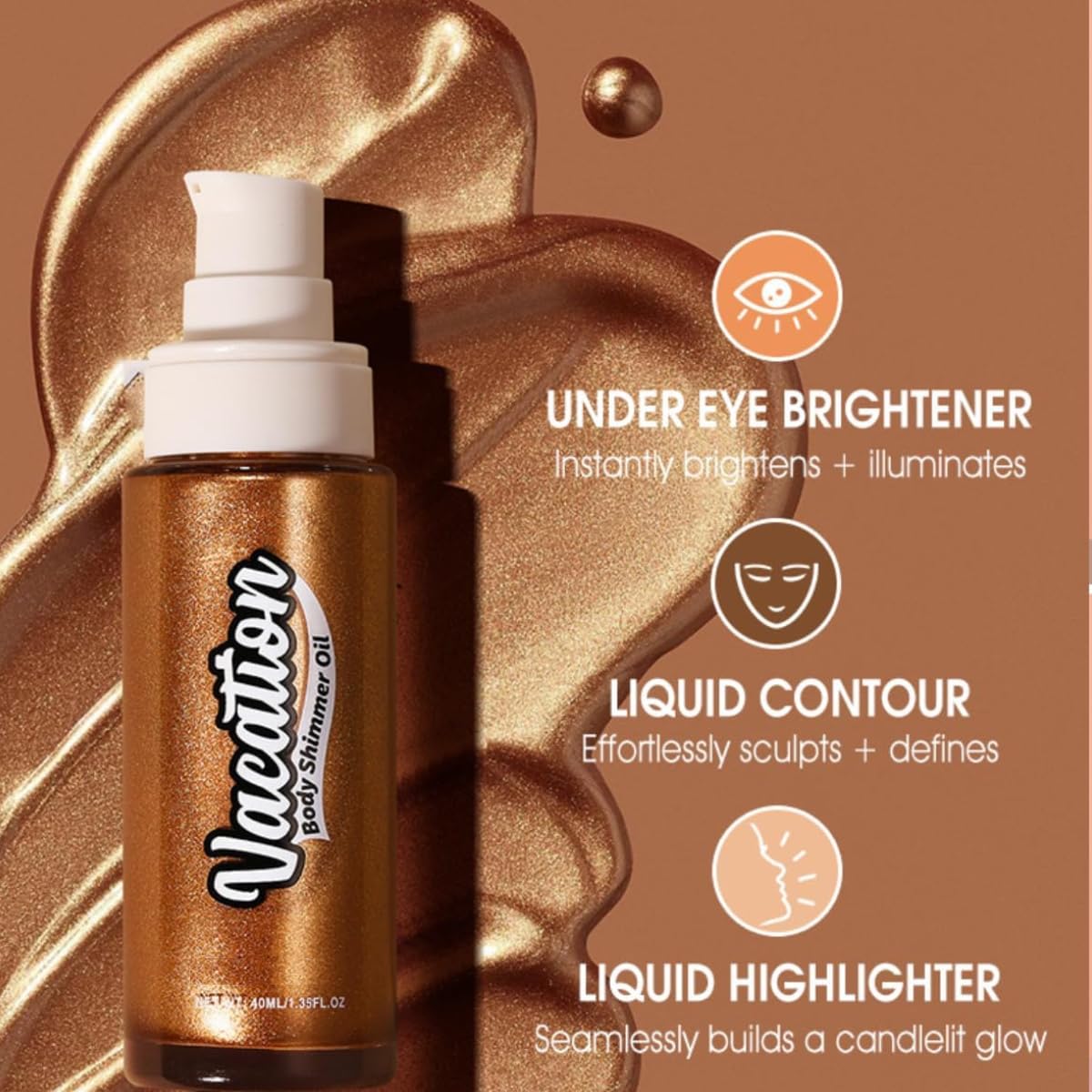 KARLOR Body Shimmer Oil Face Highlighter Oil Body Highlighter Shimmer Glow Body Face Shimmer Glitter Makeup Sparkle Liquid Body Glitter Illumination Hydration(05#chamgpagne) - Image 2