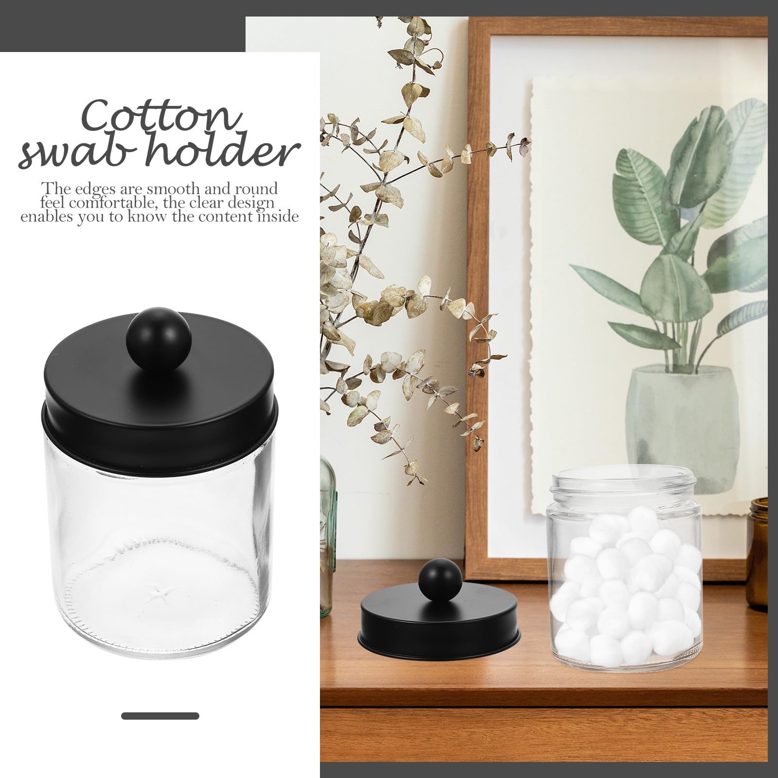 BETOOKY Glas Vorratsgläser und Wattestäbchenspender mit Edelstahldeckel 3 Stück Transparenter Wattepadhalter Leichtes Design für Badezimmer und Verschiedene Orte