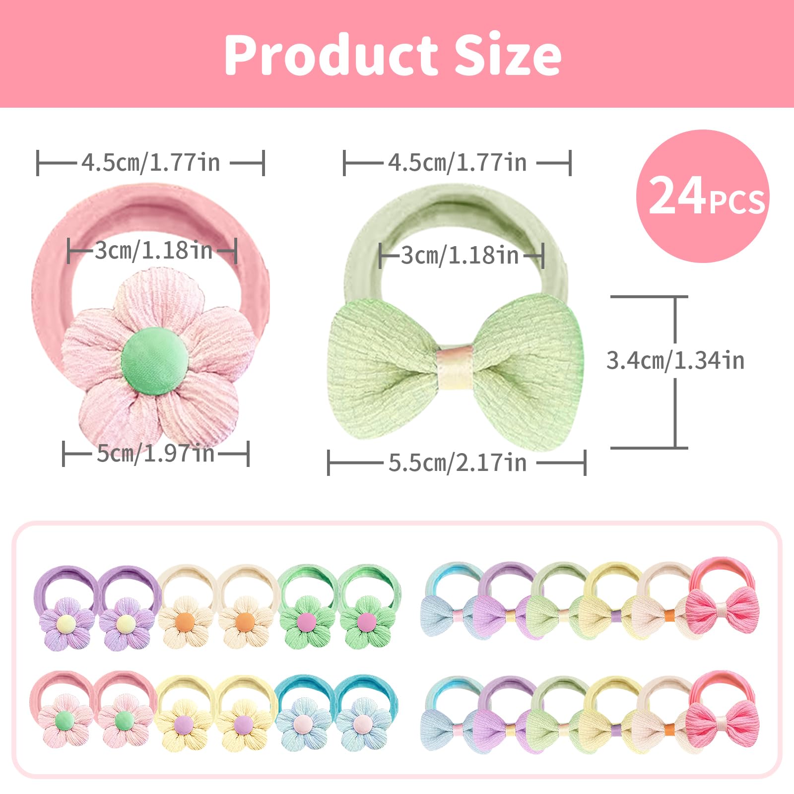 24 coleteros para bebé niña, coleteros con Flores, Lazos de Caramelo, coleteros elásticos para bebé niña