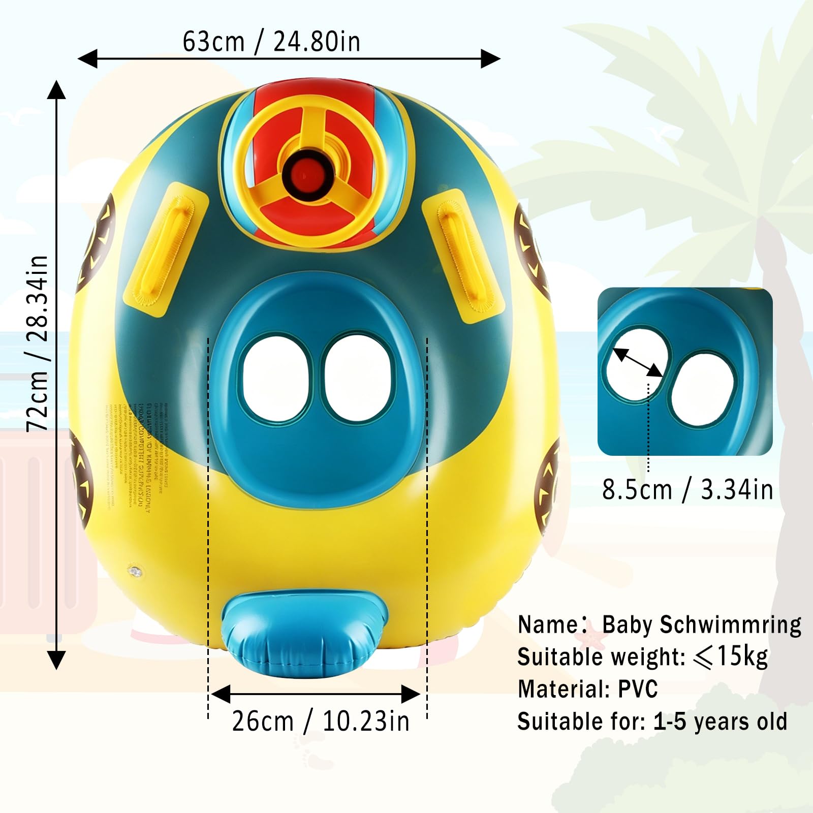 XIMEI Salvagente Neonato Bambini con Parasole, Ciambella Neonato, Salvagente Gonfiabile per Bambini, Gonfiabili con Sedile, Piscinetta Gonfiabile Bambini Volante con Clacson 12 a 48 Mesi (A)