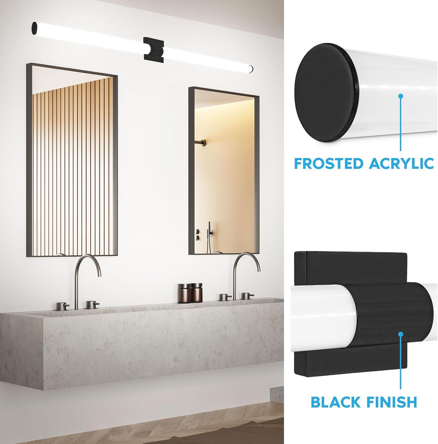 LUXRITE LED Black Bathroom Vanity Light Fixtures 48 Inch 5CCT 2700K-5000K Selectable Over Mirror Vanity Lights Modern Wall Light Bar 38W 3000 Lumens CRI 90 Dimmable Damp Rated ETL Listed