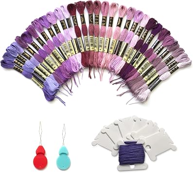 levylisa Embroidery Floss 30 Skeins Cross Stitch Threads Friendship Bracelets Floss with 10 Pcs Floss Bobbins and 2 Pcs Needle Threader Purple