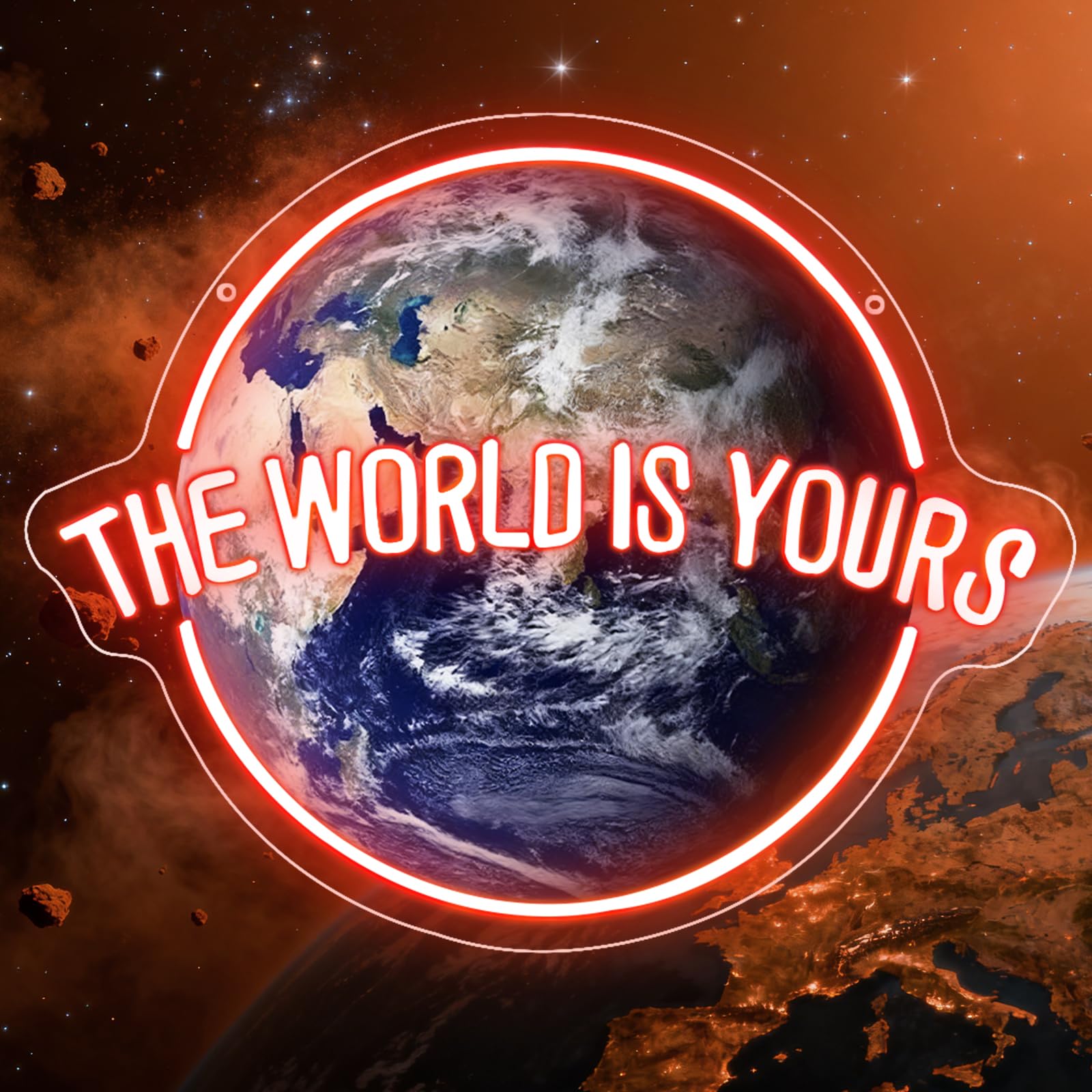 RuCvixkt The World is Yours Neon Sign for Wall Decor, Led Light Sign UV Printed Acrylic Cool Planet Design for Boy Girls Bedroom, Game Room, Man Cave, Bar Bistro Club, Birthday Gift Graduation Party