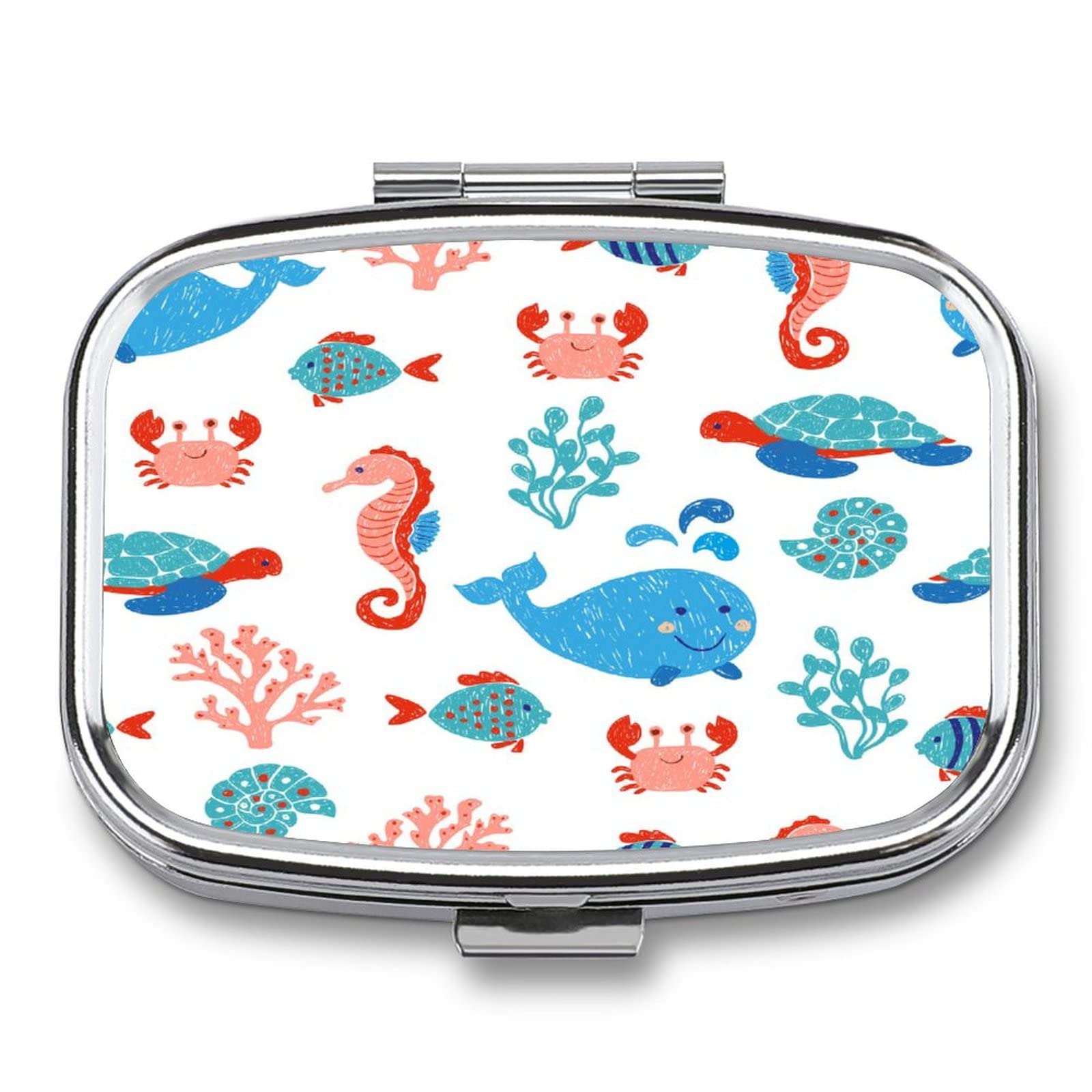 Caja De Pastillas De Viaje Caricatura Ballena Caballito De Mar Tortuga Caja De Pastillas Portátil Caja De Bolsillo Dispensador Compartimiento De Vitaminas Contenedor Caja De Pastillas