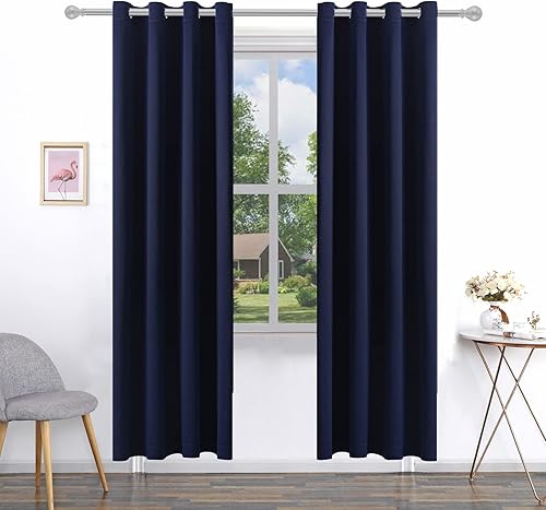 Pickluc Cortina opaca azul marino para sala de estar, cortinas de bloqueo de luz con ojales, aislamiento térmico, reducción de ruido, 52 pulgadas de