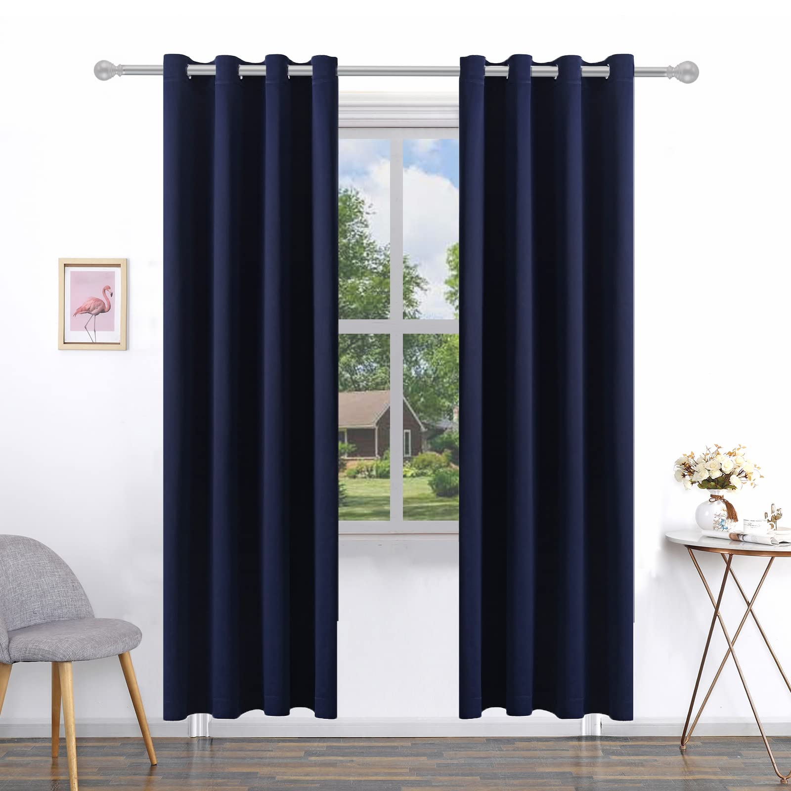 Pickluc Navy Blackout Curtain for Living Room, Light Blocking Drapes with Grommet, Thermal Insulated, Noise Reduction, 52 Inches Wide x 84 Inches Long, 2 Panels