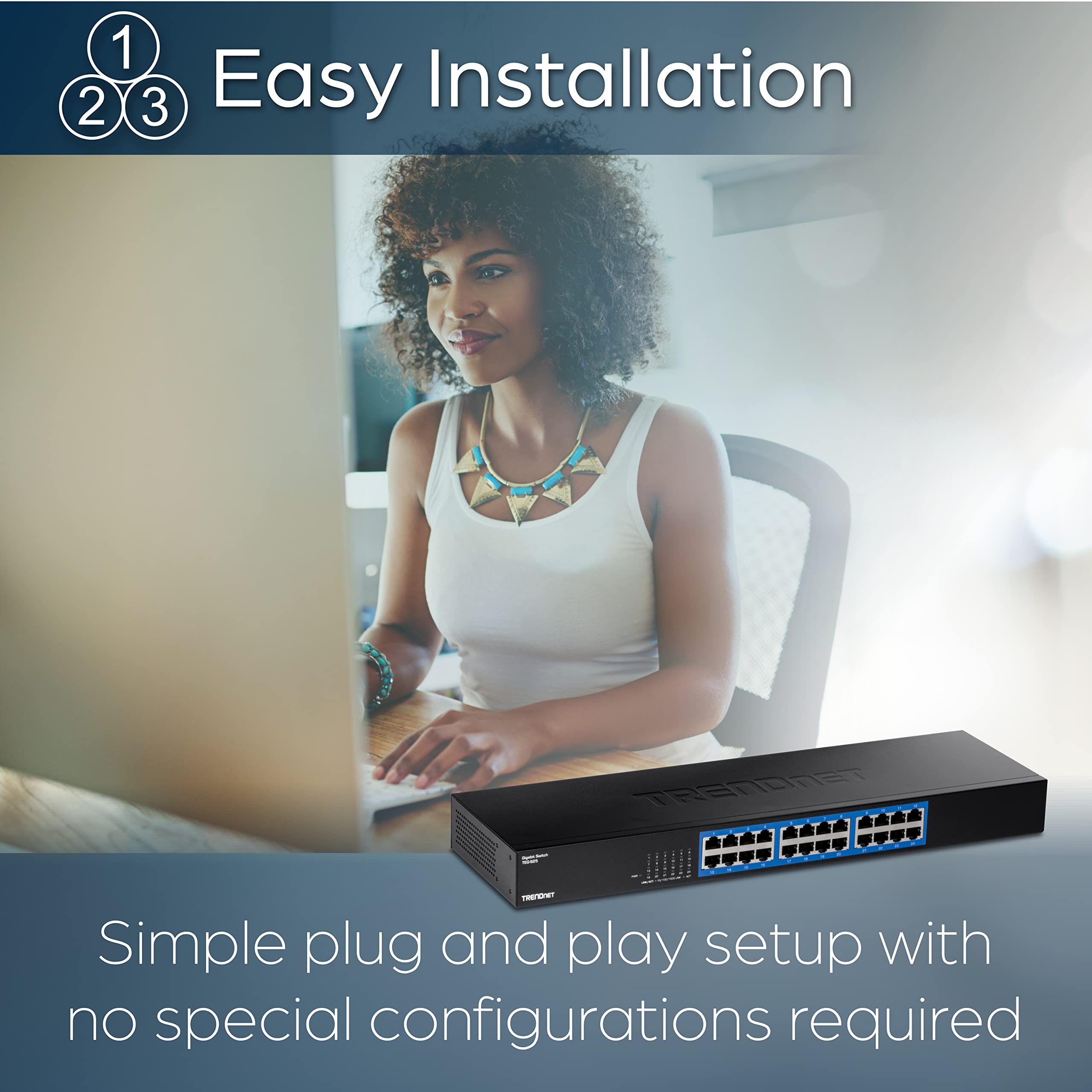 TRENDnet, TEG-S25, Commutateur Gigabit 24 Ports, 24 Ports Gigabit RJ-45, capacité de Commutation 48 Gbit/s, Conception sans Ventilateur, boîtier métallique, Alimentation Interne, Noir