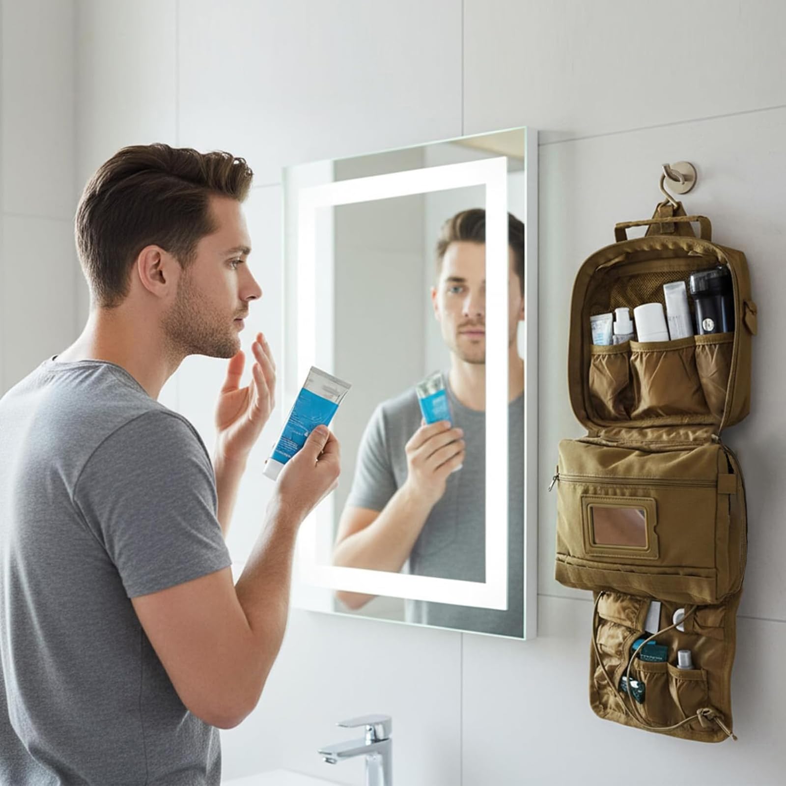 SMONT Taktischer Kulturbeutel für Herren, 24,1 cm, zum Aufhängen, Dopp Kit, Rasier-Hygiene-Tasche für Reisen, Badezimmer