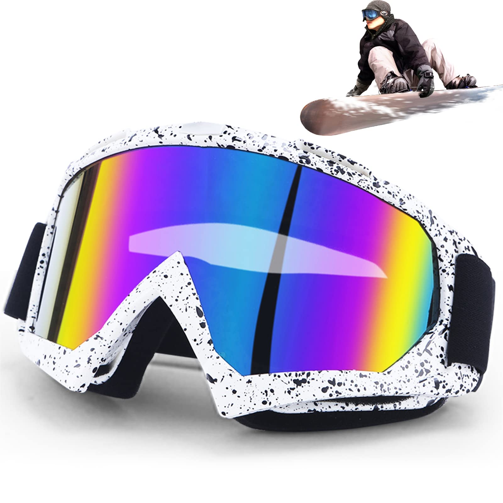 Gafas Snowboard Espejo, Gafas Esqui Mujer Hombre, Protección UV Antivaho Rellenas Espuma Deportes Aire Libre