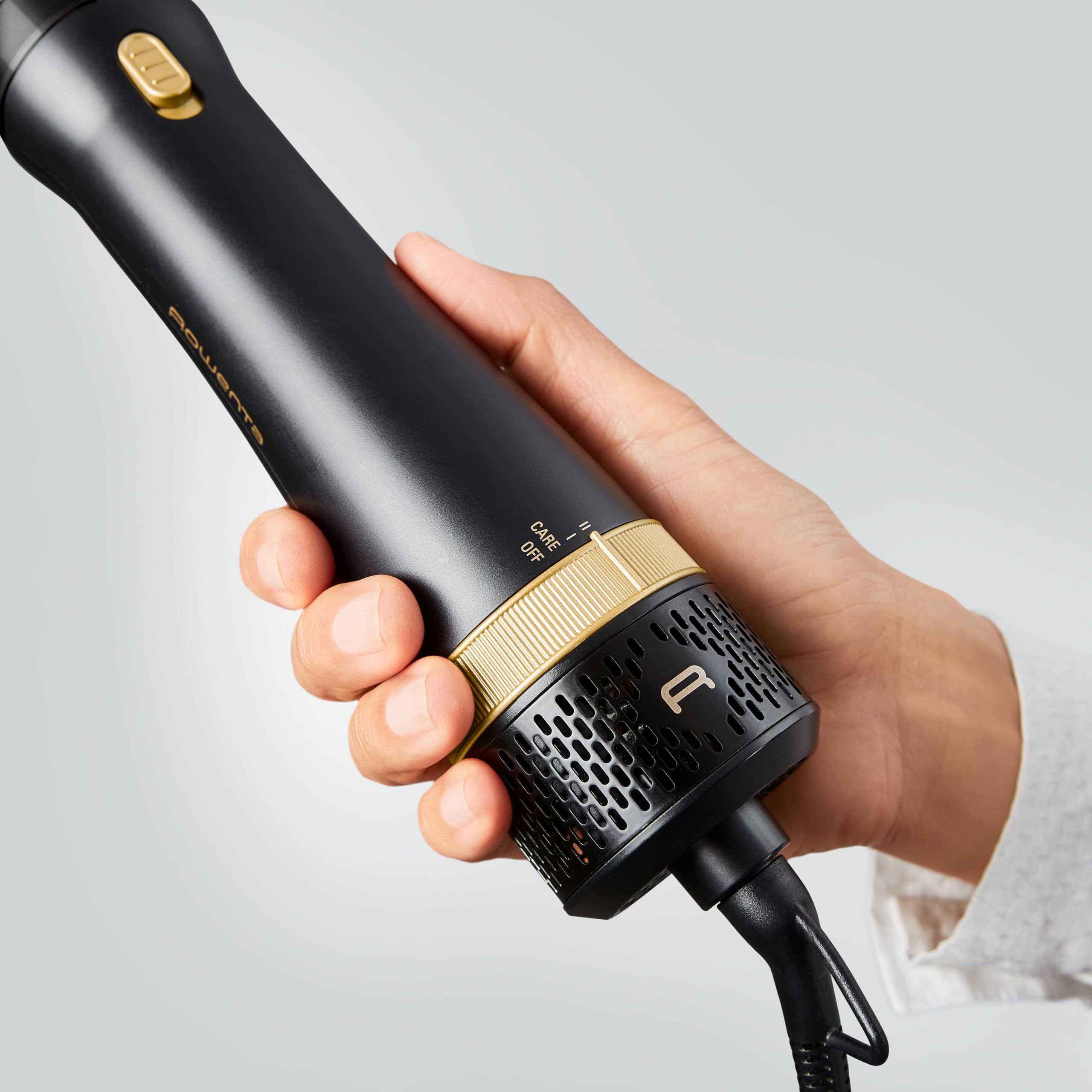 Rowenta Express Style 4-in-1 Warmluftbürste, 4 Aufsätze, keramikbeschichtet | Care-Einstellung, Airflow-Technologie, kühle Spitze, Verriegelungs- und Entriegelungstaste, Schwarz/Gold, CF6330F0