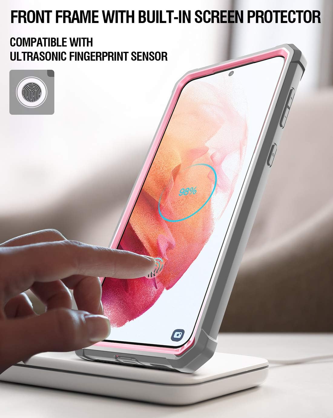 🔥 Crаzу Dеаlѕ Poetic Guardian Case Designed for Samsung Galaxy S21 5G 6.2 inch, Built-in Screen Protector Work with Fingerprint ID, Full Body Hybrid Shockproof Bumper Cover Case, Pink/Clear