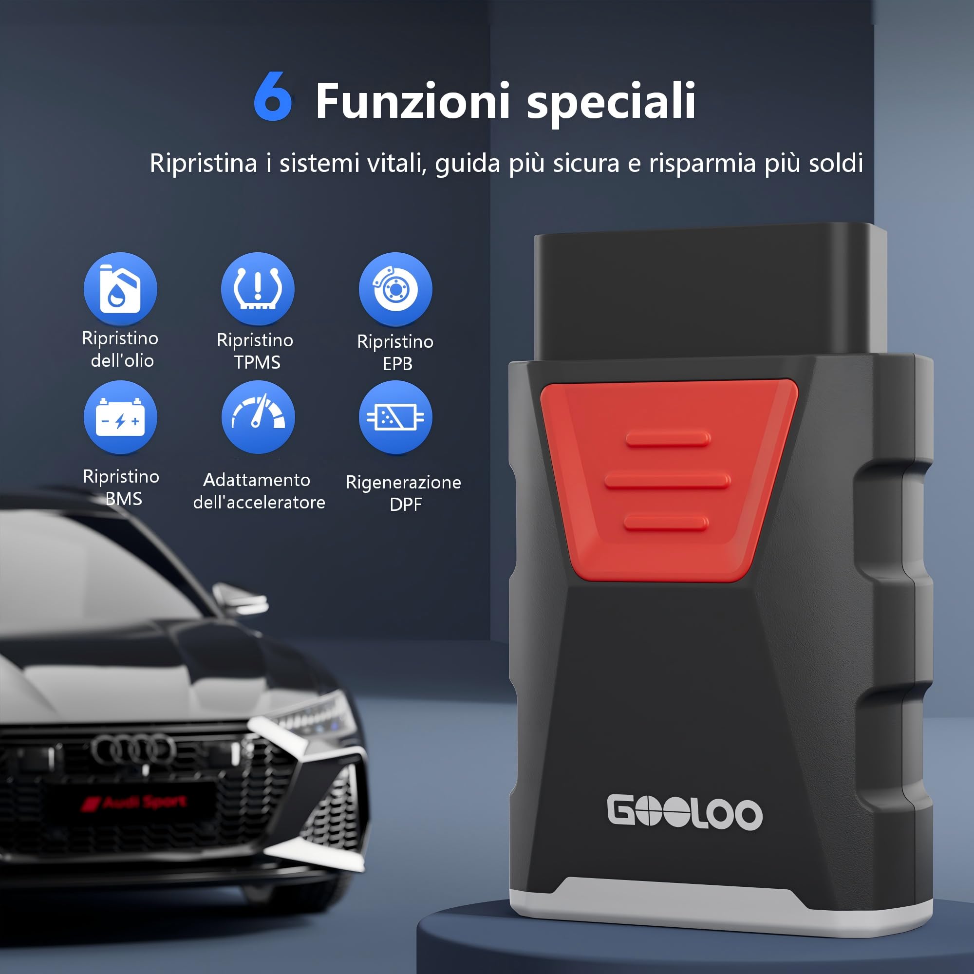 GOOLOO DEEPSCAN DS100 Strumento di Diagnosi OBD2 Completa con Bluetooth, Lettore di Codici per Auto, Guida alla Riparazione, Reset Oil/Throttle/EPB/TPMS/BMS/DPF, Compatibile con iOS e Android