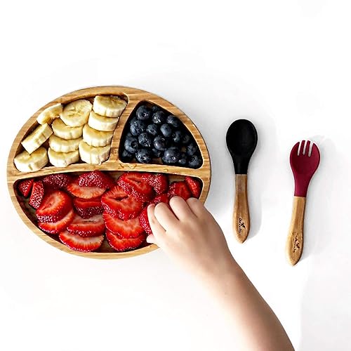 Miniatura 9 de Avanchy Juego de tenedores para bebé, utensilios de bambú y silicona, cubiertos de destete LED para bebés, cubiertos de cubiertos para niños