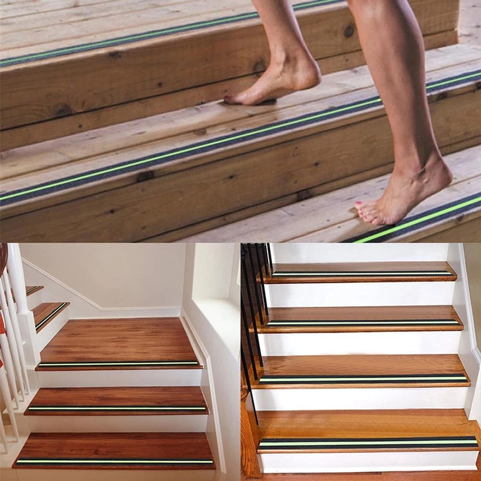 Anti-Rutsch-Klebeband. Straßenklebeband Mit reflektierendem Streifen, grünem, reflektierendem Sicherheitskorn, rutschfestem Klebeband, höchste Traktion for Treppen, Stufen, Deckboden(2.5cm*10m)