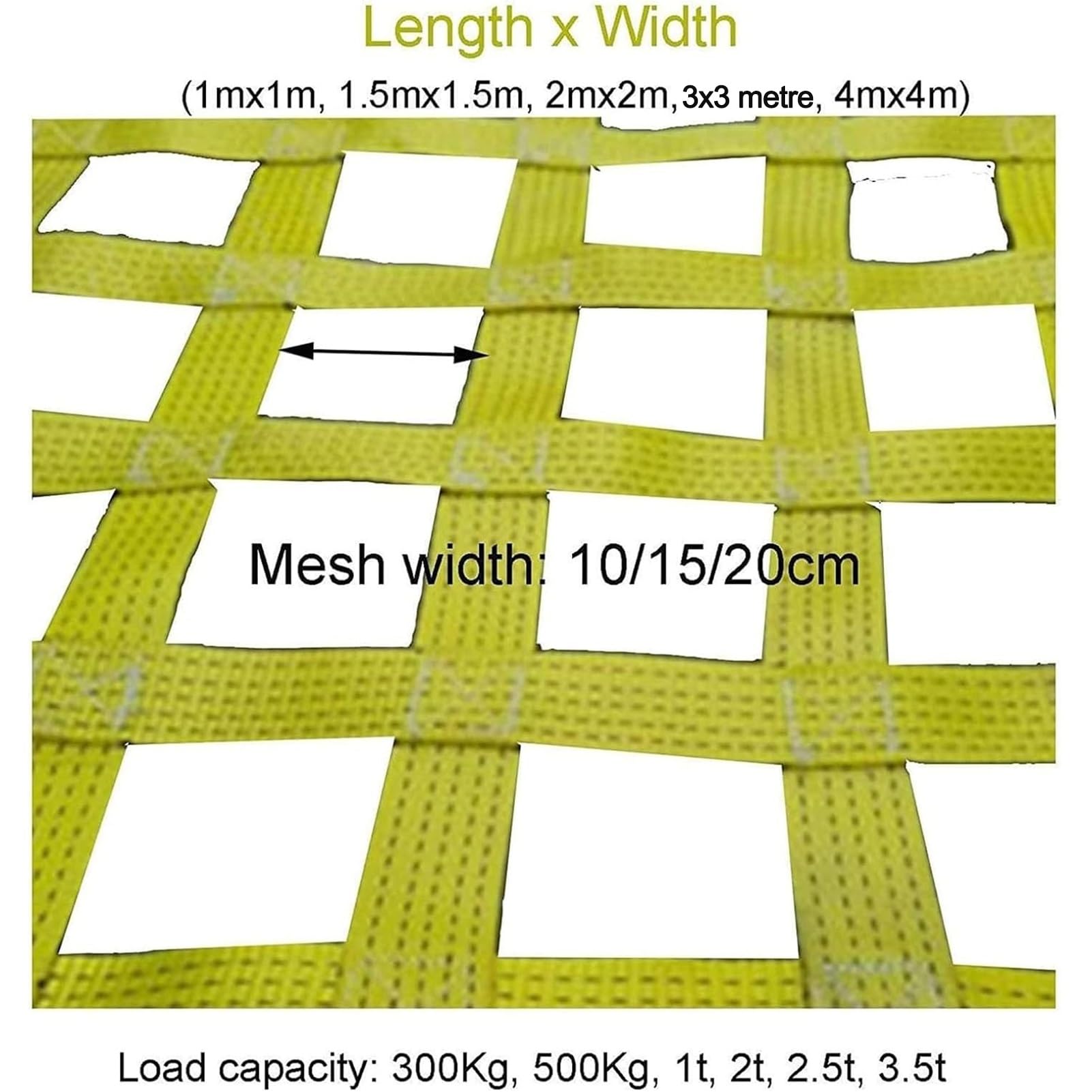0,3–3,5 T Elastisches Lastenhebenetz - Hängendes Hebe-Gepäcknetz, Reißfestes Hängendes Frachtnetz, Flacher Nylon-Hebesack, Für Bau-, Umzugs- Und Abschlepparbeiten(1.5 X 1.5M/Mesh 10cm/Load 300kg)
