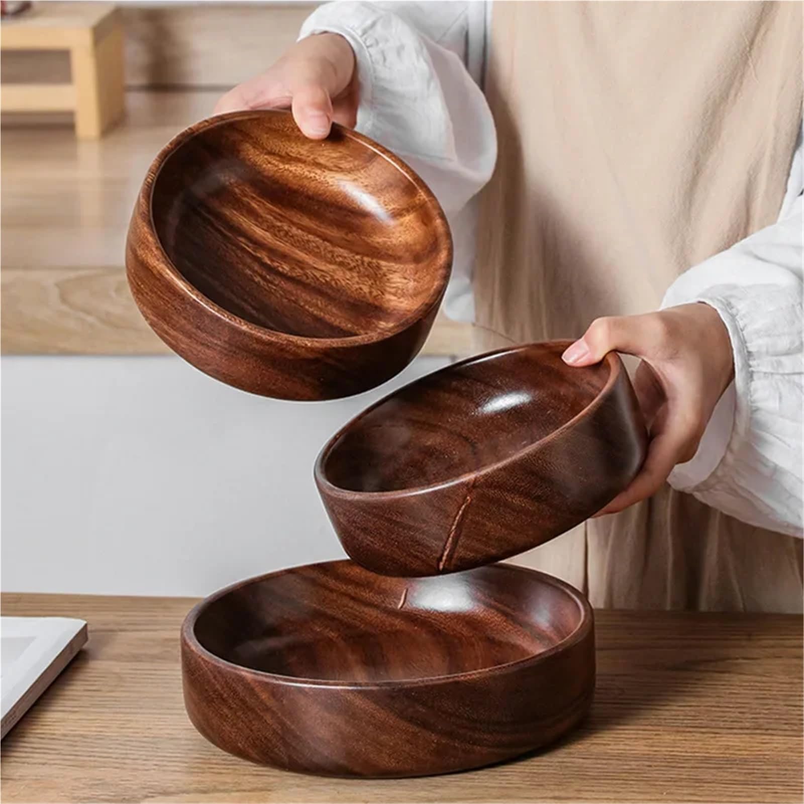 Ensaladera Cuenco de madera maciza, cuenco de barco de nogal, ensaladera de madera creativa, almacenamiento Vintage de frutas, utensilios de cocina for el hogar Para la cocina Ensaladas Postre Meriend