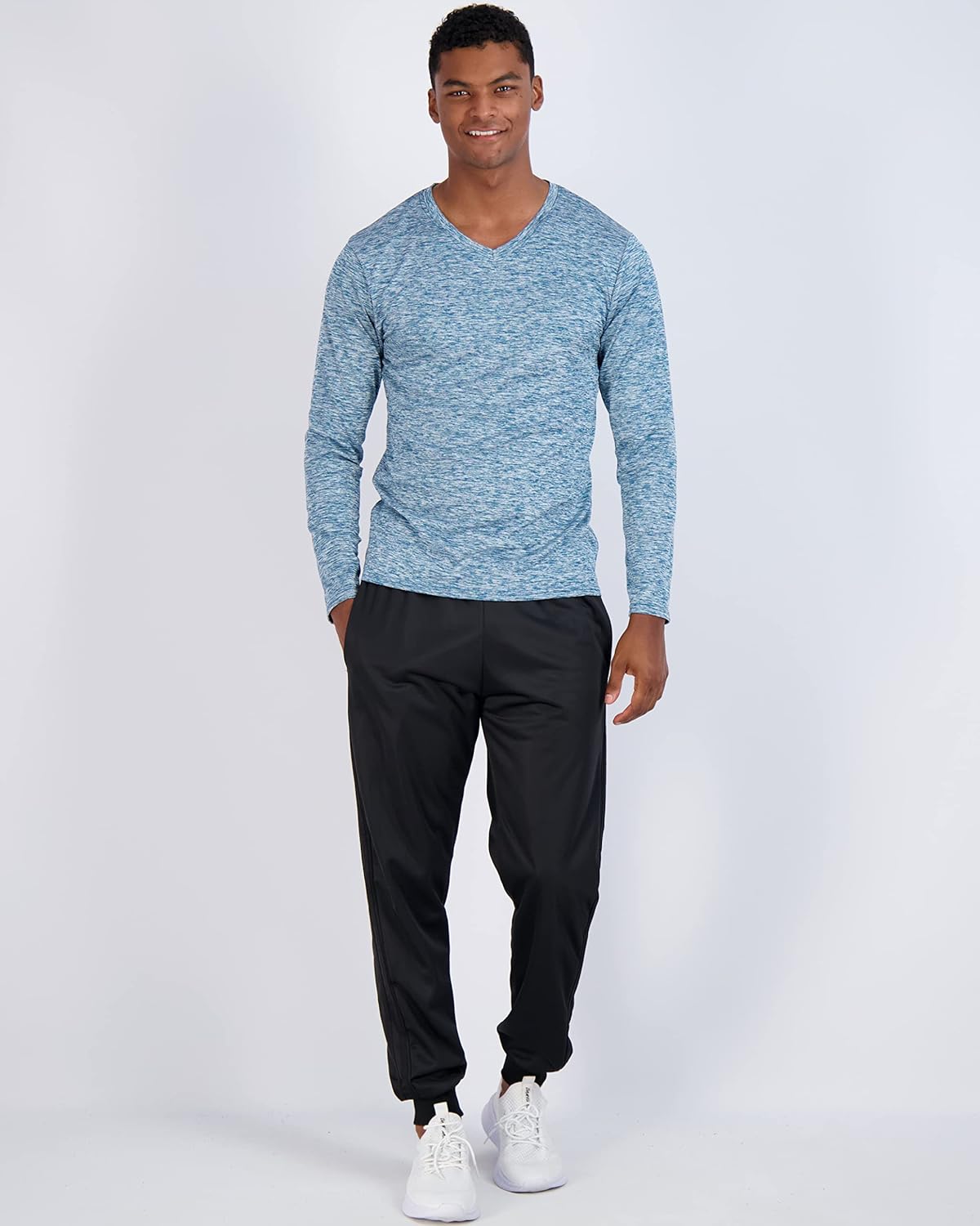 Real Essentials 4 Pack: Men's Dry Fit Long Sleeve V-Neck Active T-Shirt - Athletic Outdoor UPF 50+ (Available in Big & Tall) - Image 5