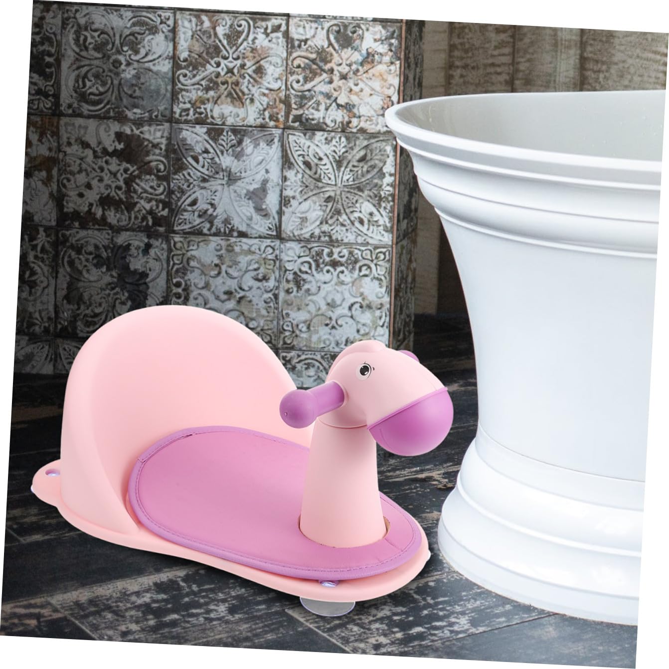 ORFOFE Babysitz Badewanne Monate Rutschfester Junge Mädchen Duschstuhl mit Rückenlehne und Tierdesign Pferd für Sicheres Baden und Entspannte Eltern junge Mädchen