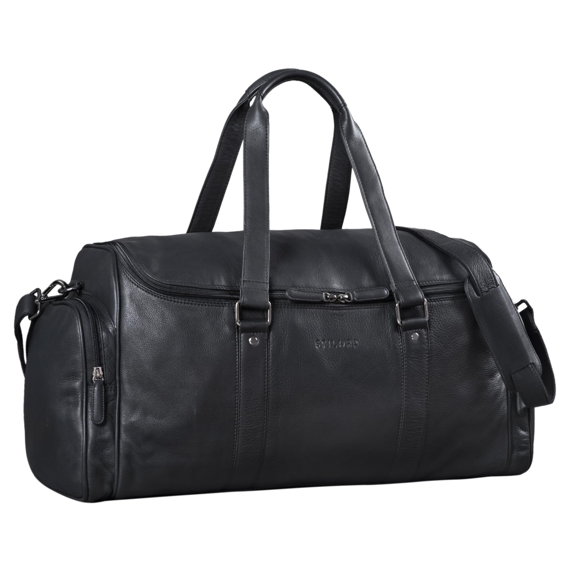 STILORD Myles Bolso de Viaje Vintage Cuero Hombre | Gran Equipaje XL de Cuero de Vaca | Bolso Week-End con Correa Color:Negro