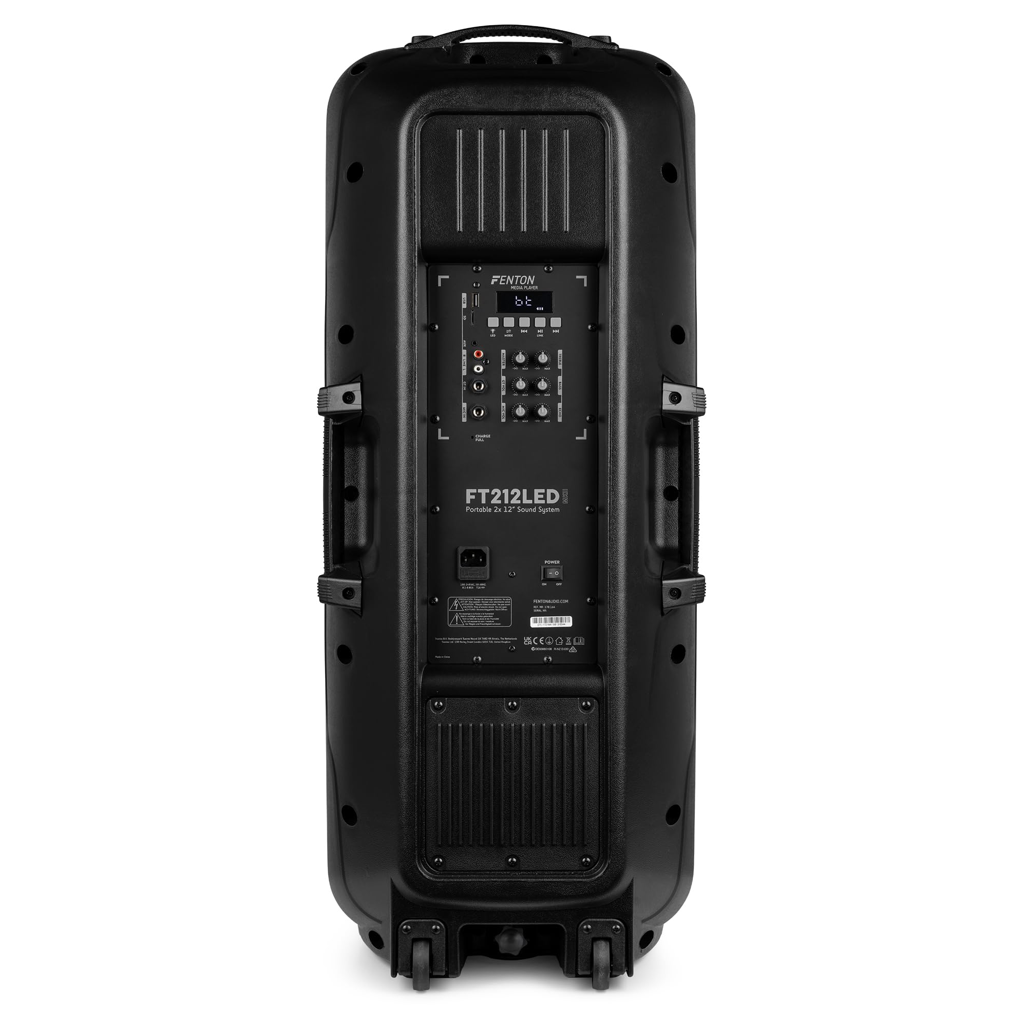 Fenton FT212LED MK2, Partybox Bluetooth Lautsprecher Groß 1400W, Musikbox Bluetooth Groß, 15" LED Subwoofer, Mikrofon, Akku- Netzbetrieb, AUX Eingang, USB Media-Player, Stereo-Pairing, Party Box